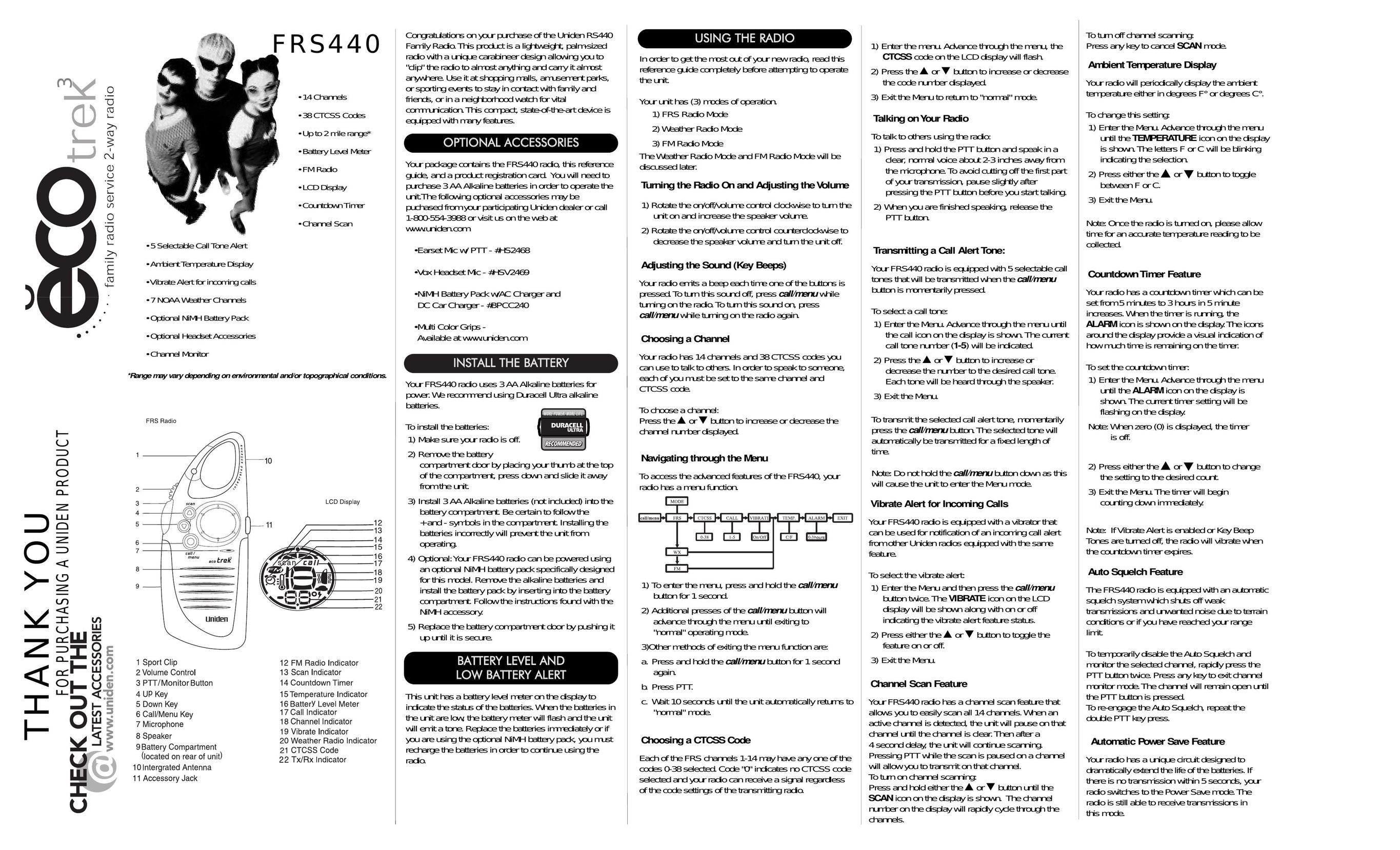 Uniden FRS440 Two-Way Radio User Manual