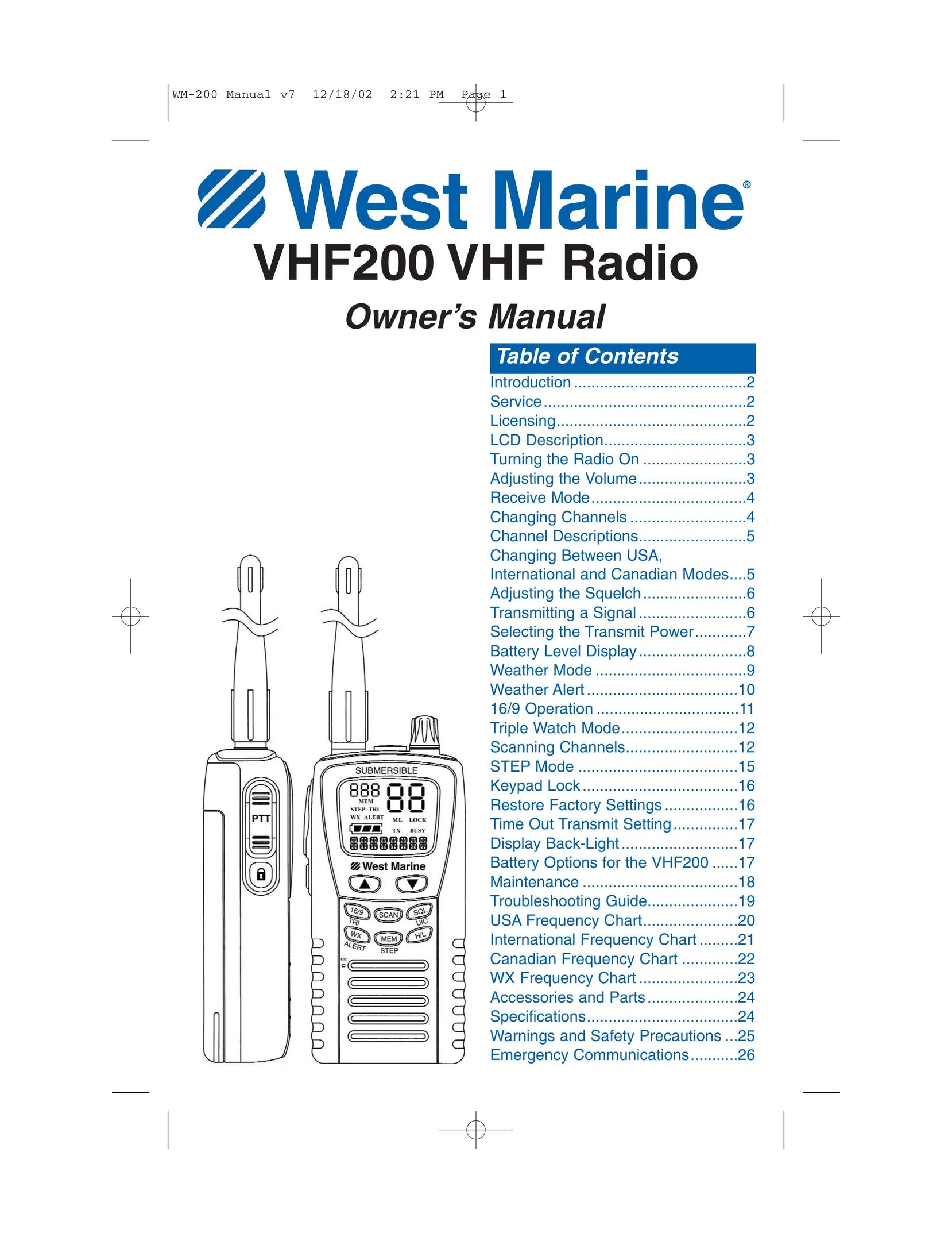 West Marine VHF200 Two-Way Radio User Manual