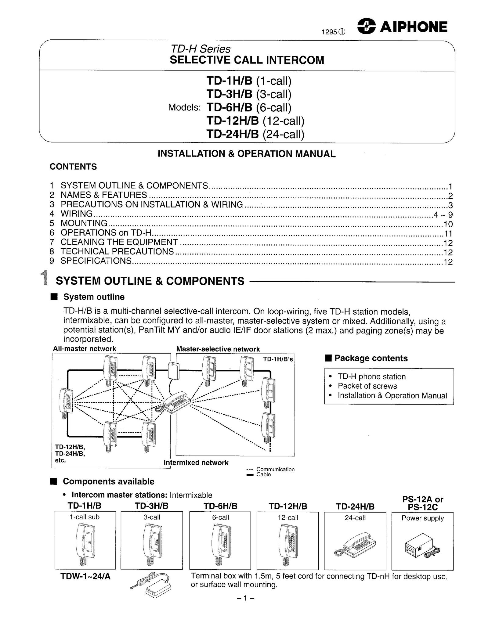 Aiphone TD1-H Wireless Office Headset User Manual