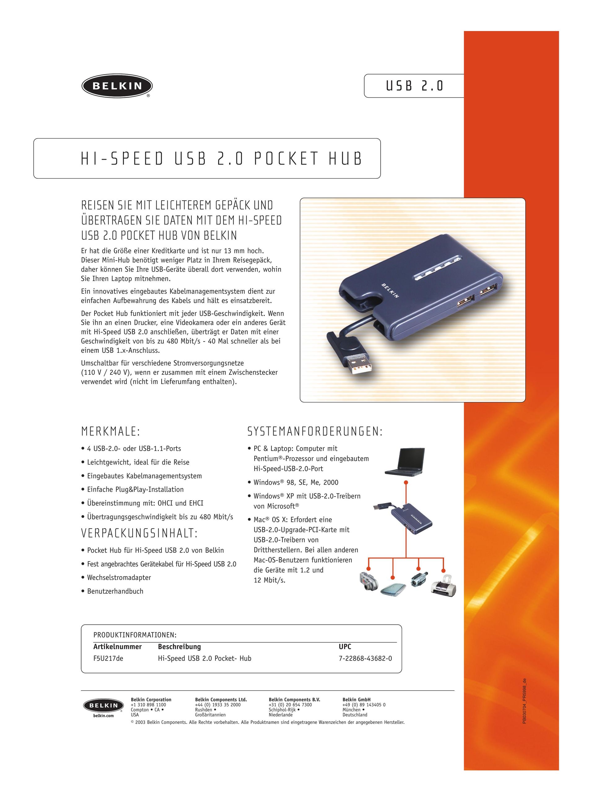 Belkin USB 2.0 pocket hub Wireless Office Headset User Manual
