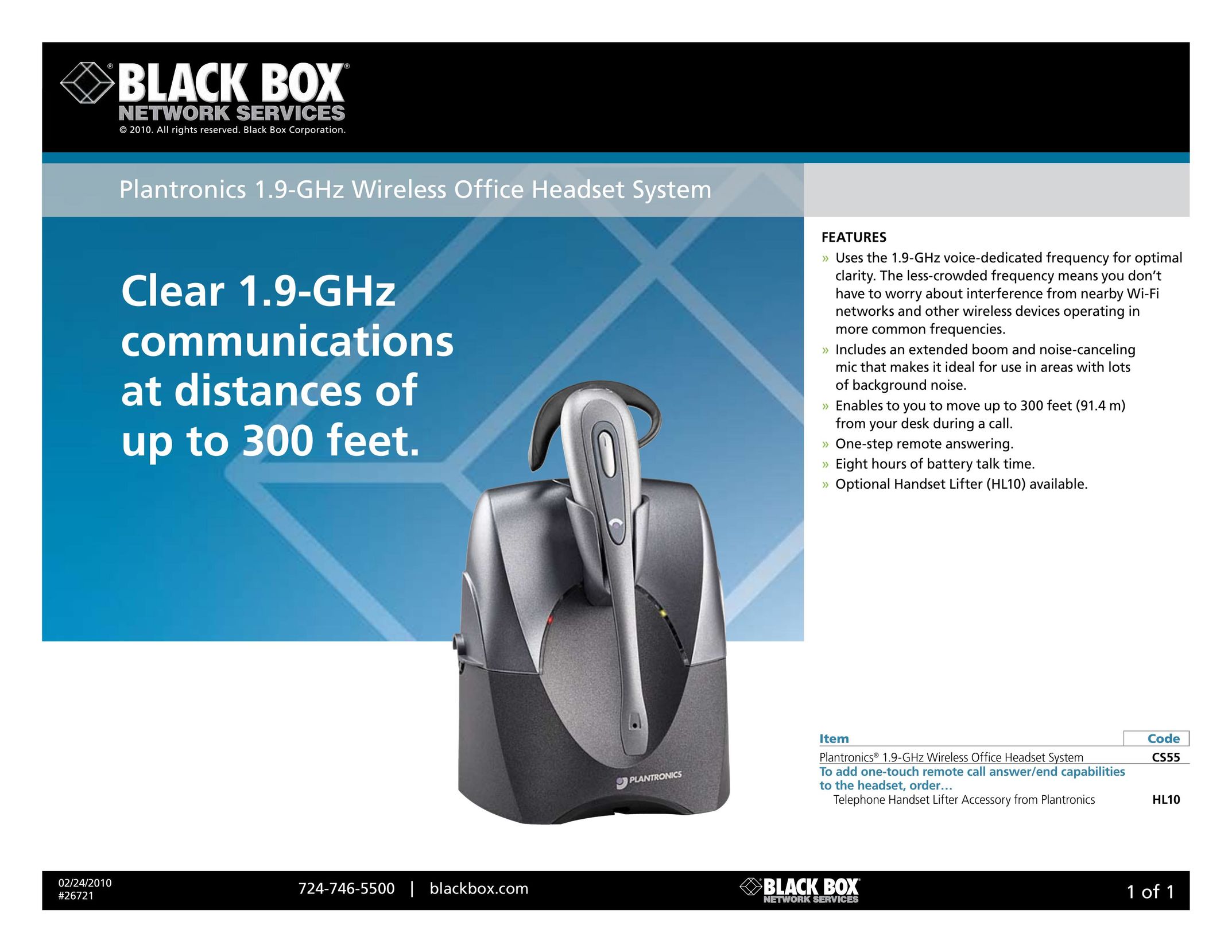 Black Box 26721 Wireless Office Headset User Manual