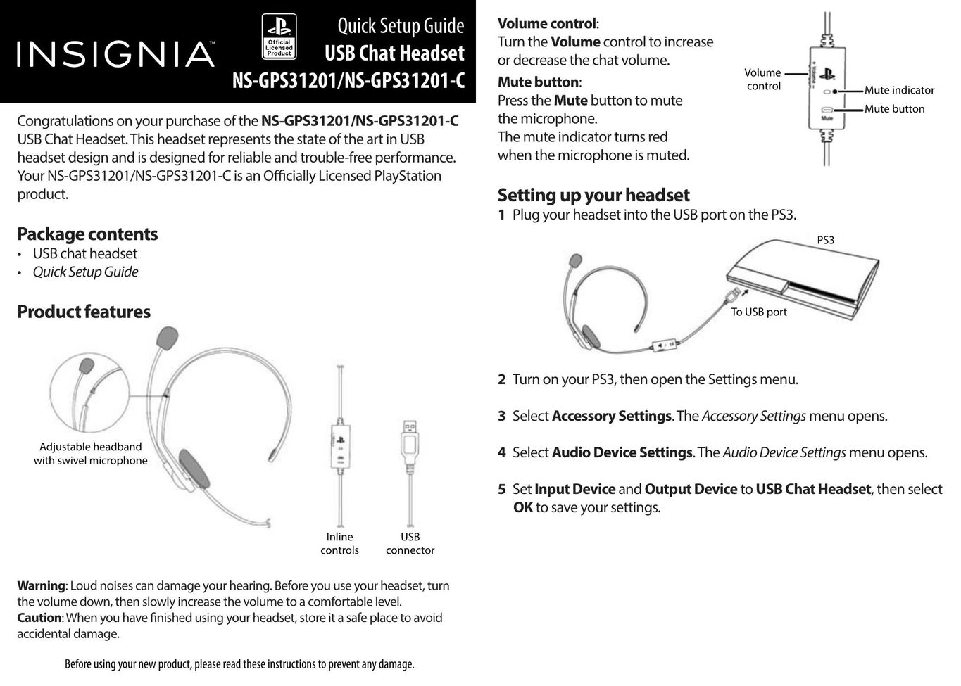 Insignia NS-GPS31201 Wireless Office Headset User Manual