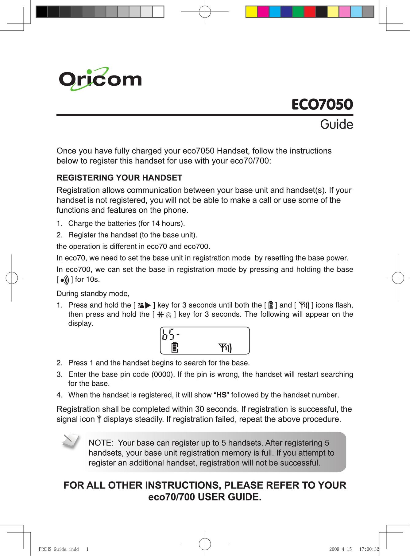 Oricom ECO7050 Wireless Office Headset User Manual