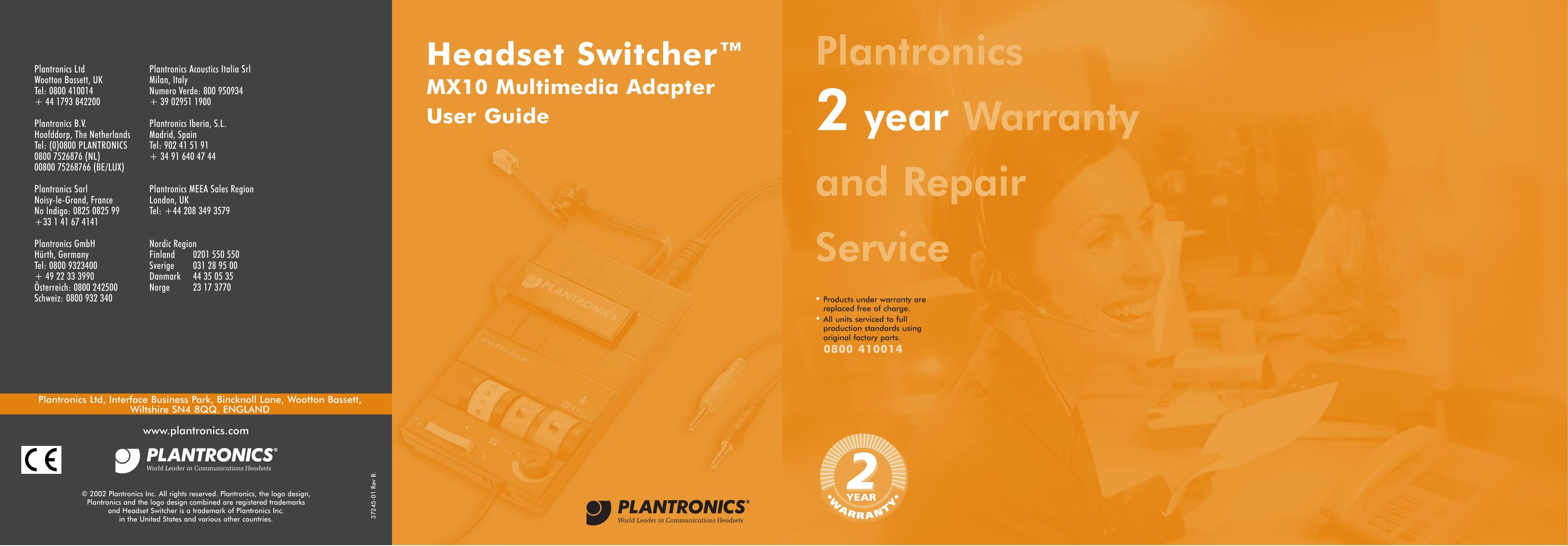 Plantronics MX10 Wireless Office Headset User Manual