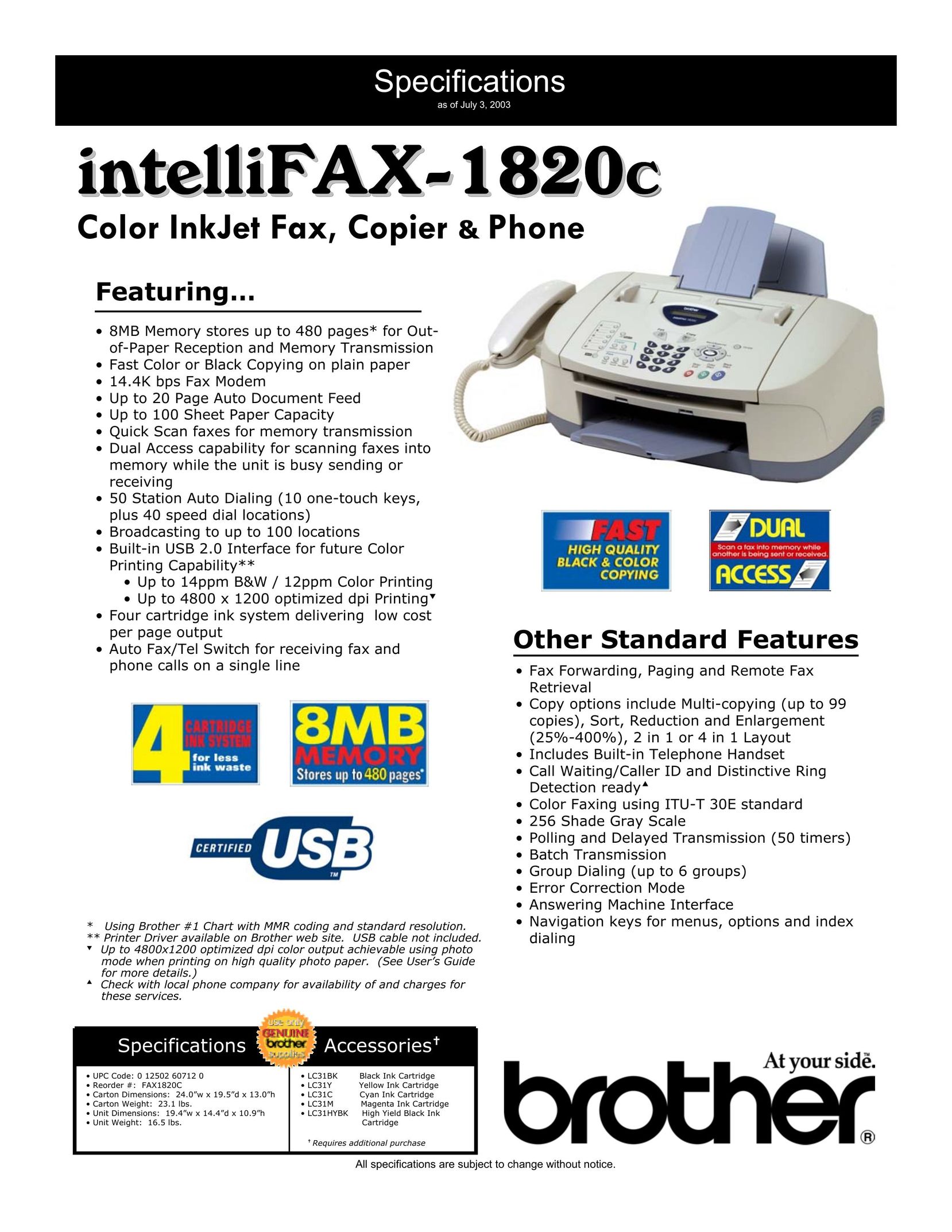 Brother 1820C All in One Printer User Manual