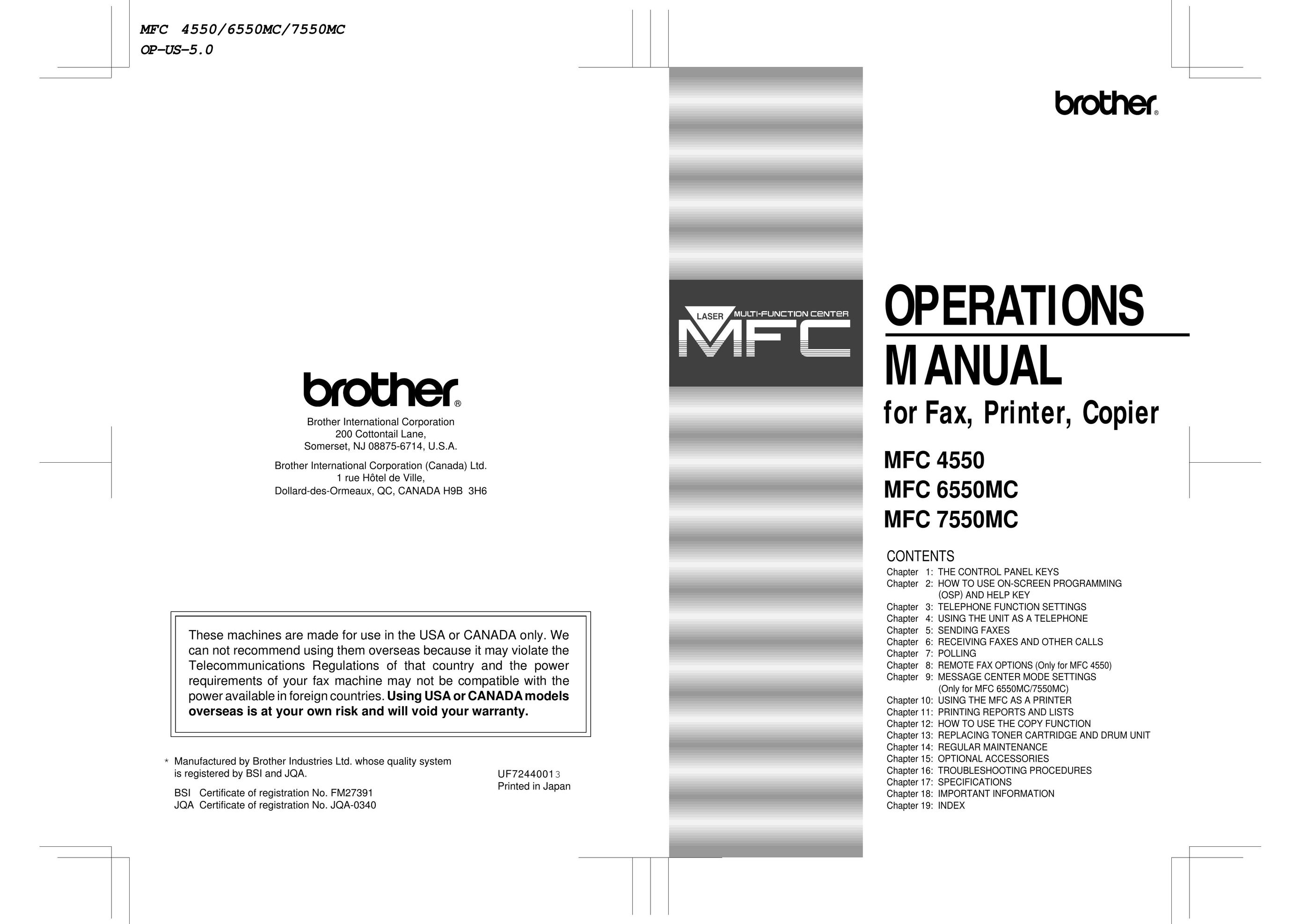 Brother 7550MC All in One Printer User Manual