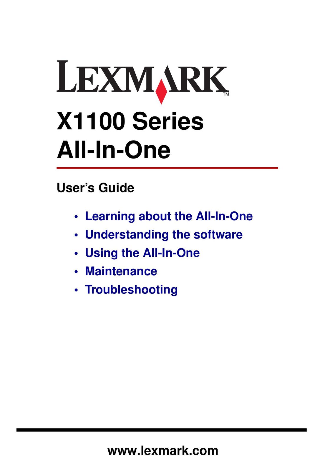 Lexmark 1100 All in One Printer User Manual