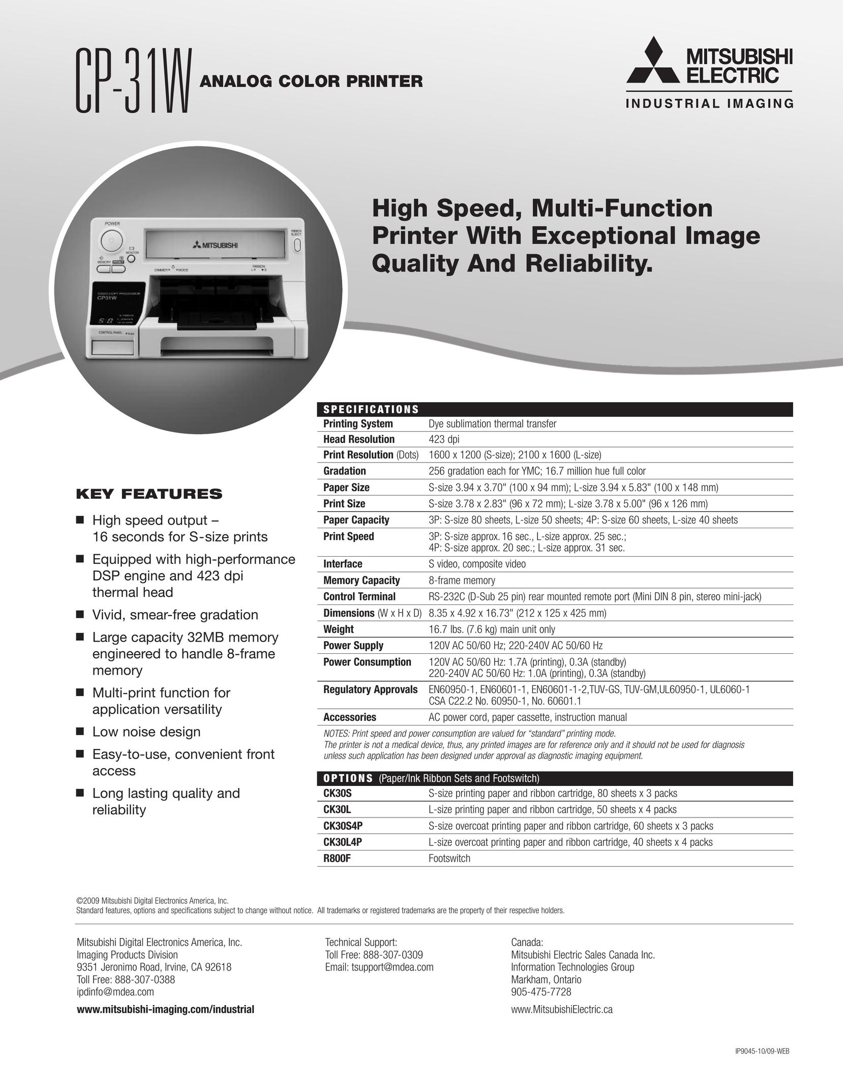 Mitsubishi Electronics CP-31W All in One Printer User Manual