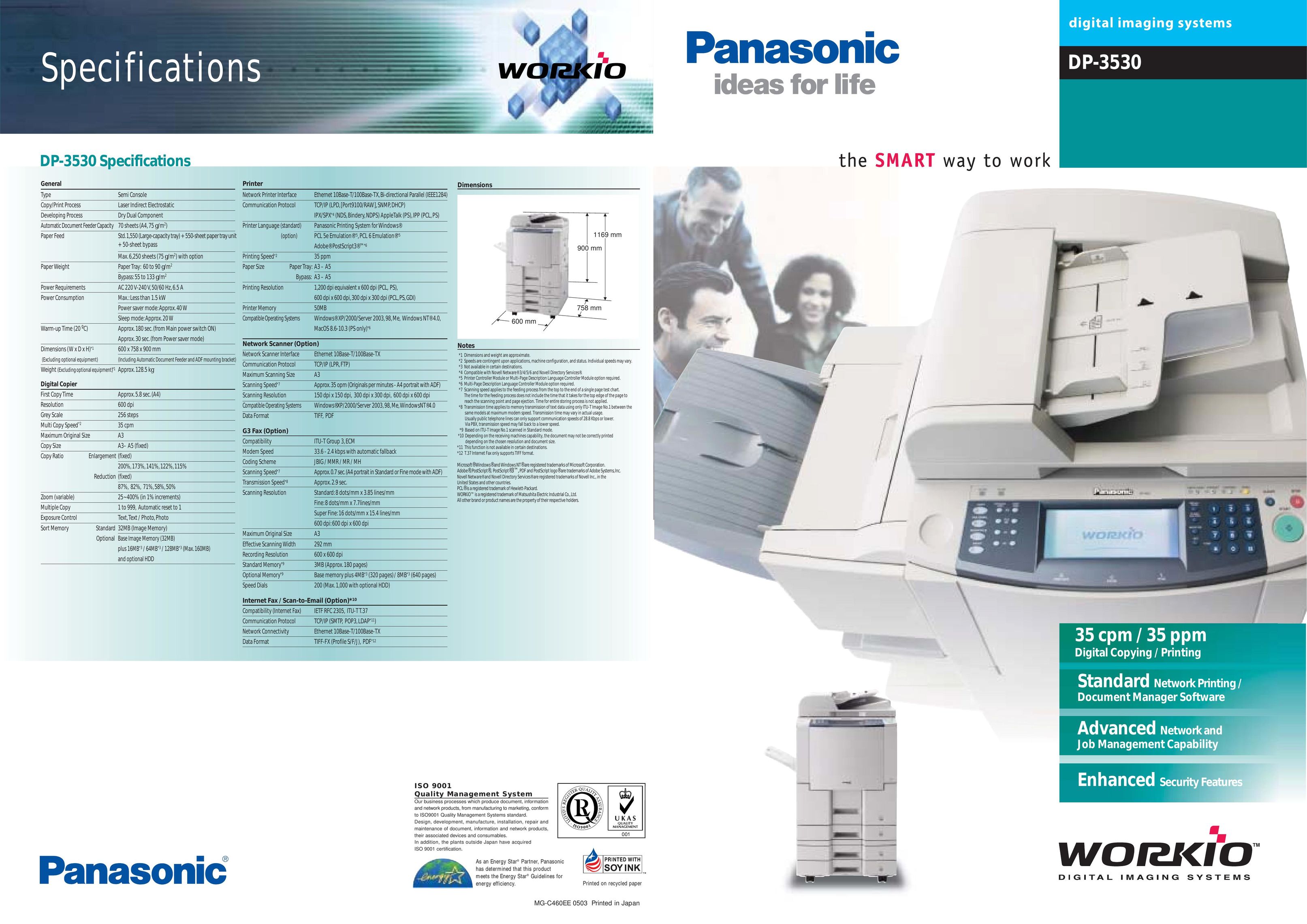 Panasonic DP-3530 All in One Printer User Manual