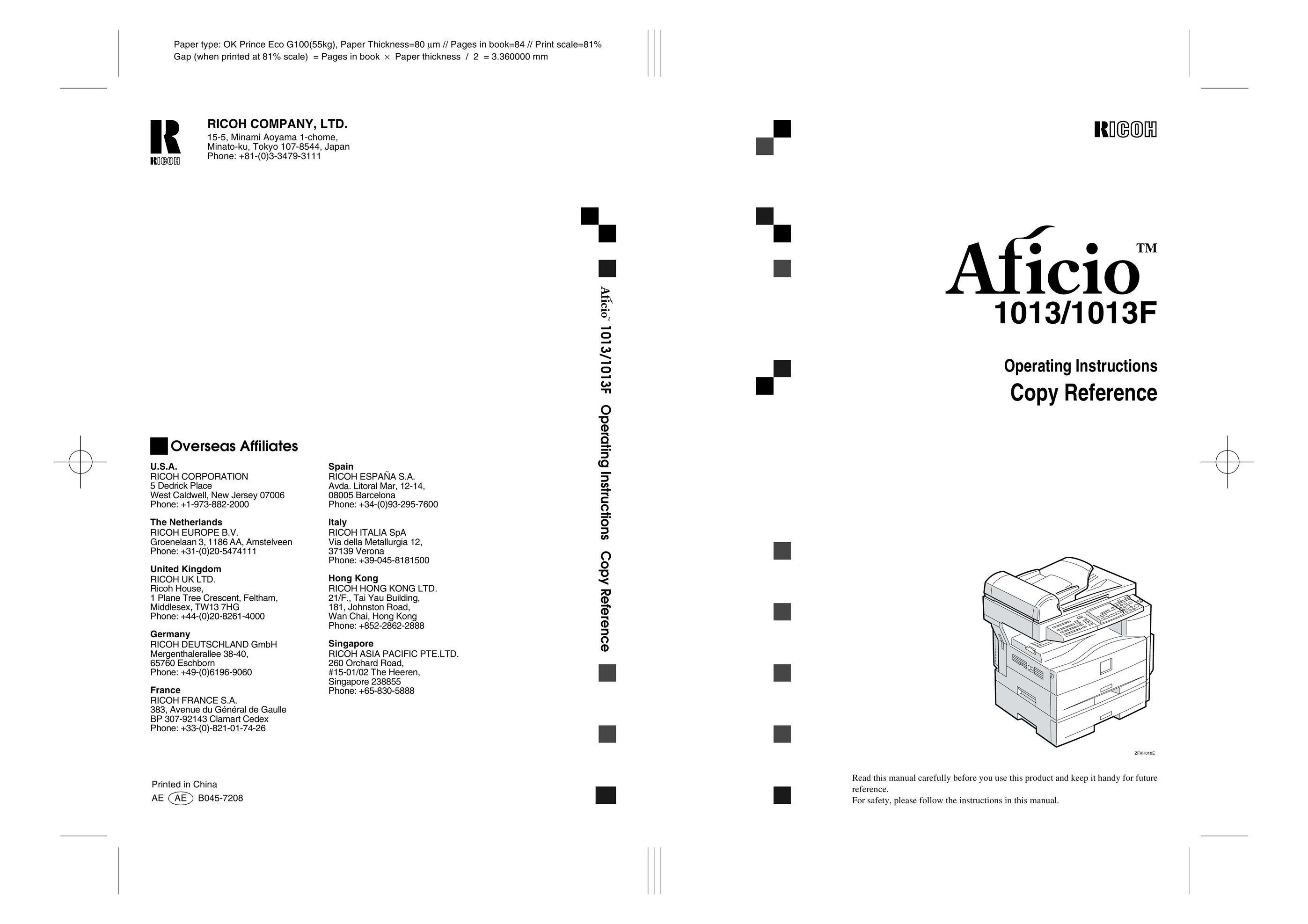 Ricoh 1013 All in One Printer User Manual