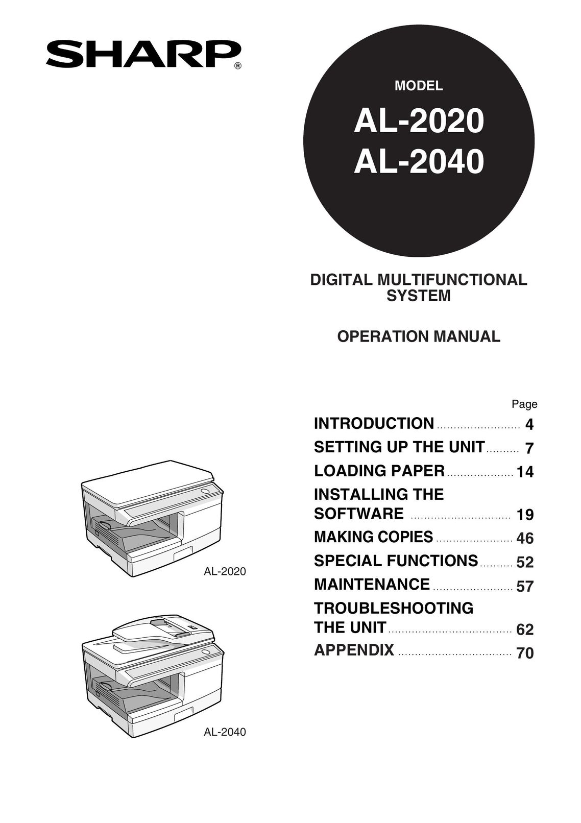 Sharp AL-2020 All in One Printer User Manual