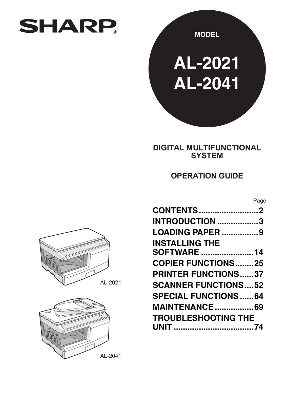 Sharp AL2021 All in One Printer User Manual