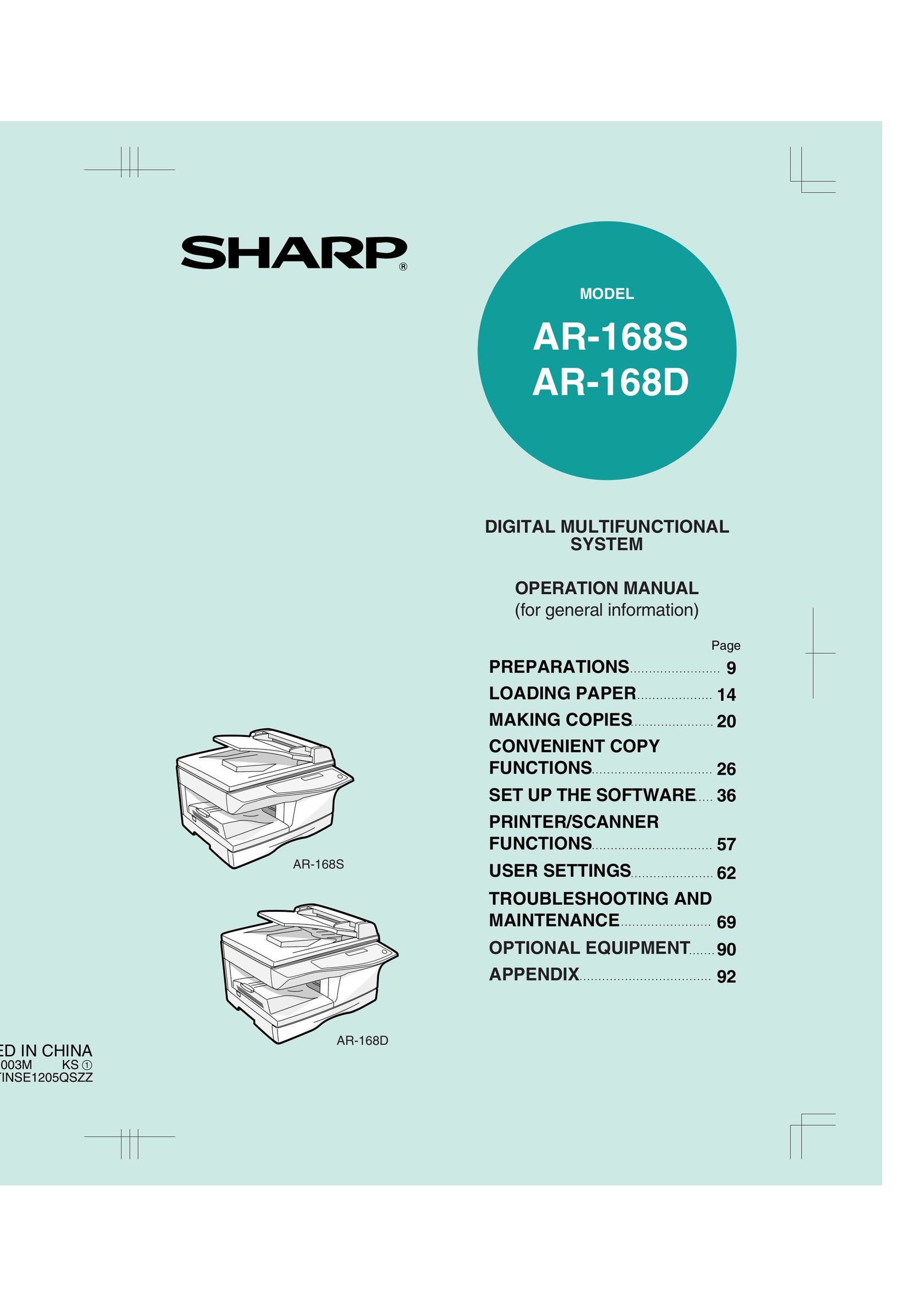Sharp AR-168D All in One Printer User Manual