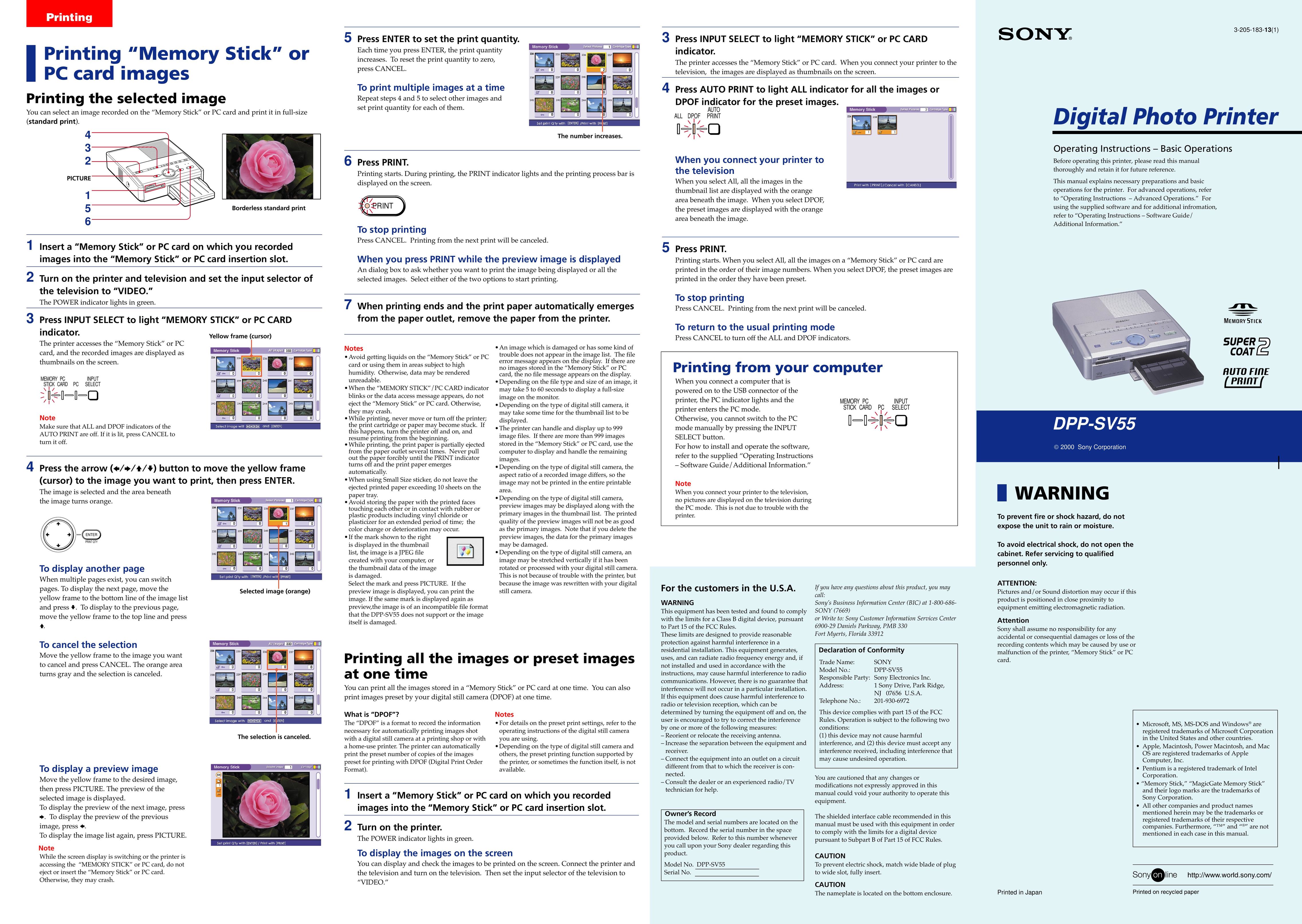 Sony DPPSV55 All in One Printer User Manual