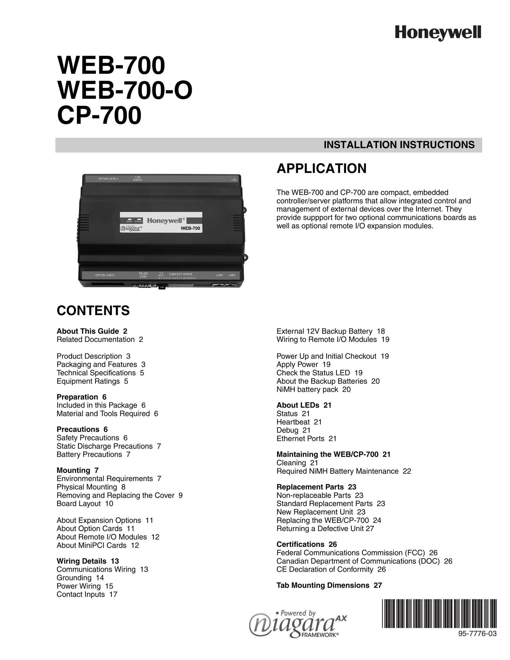 Honeywell WEB-700 Barcode Reader User Manual