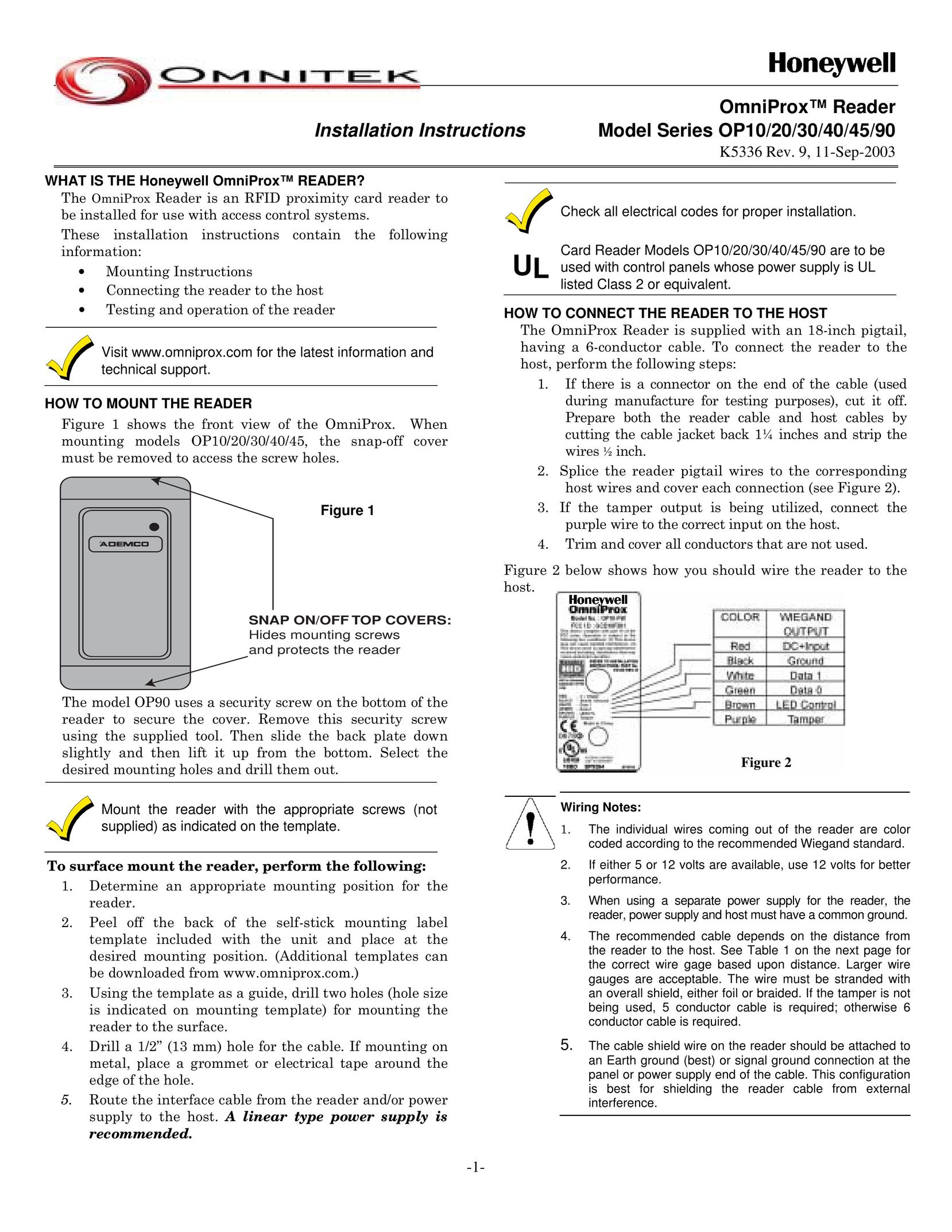 OmniTek OP20 Barcode Reader User Manual