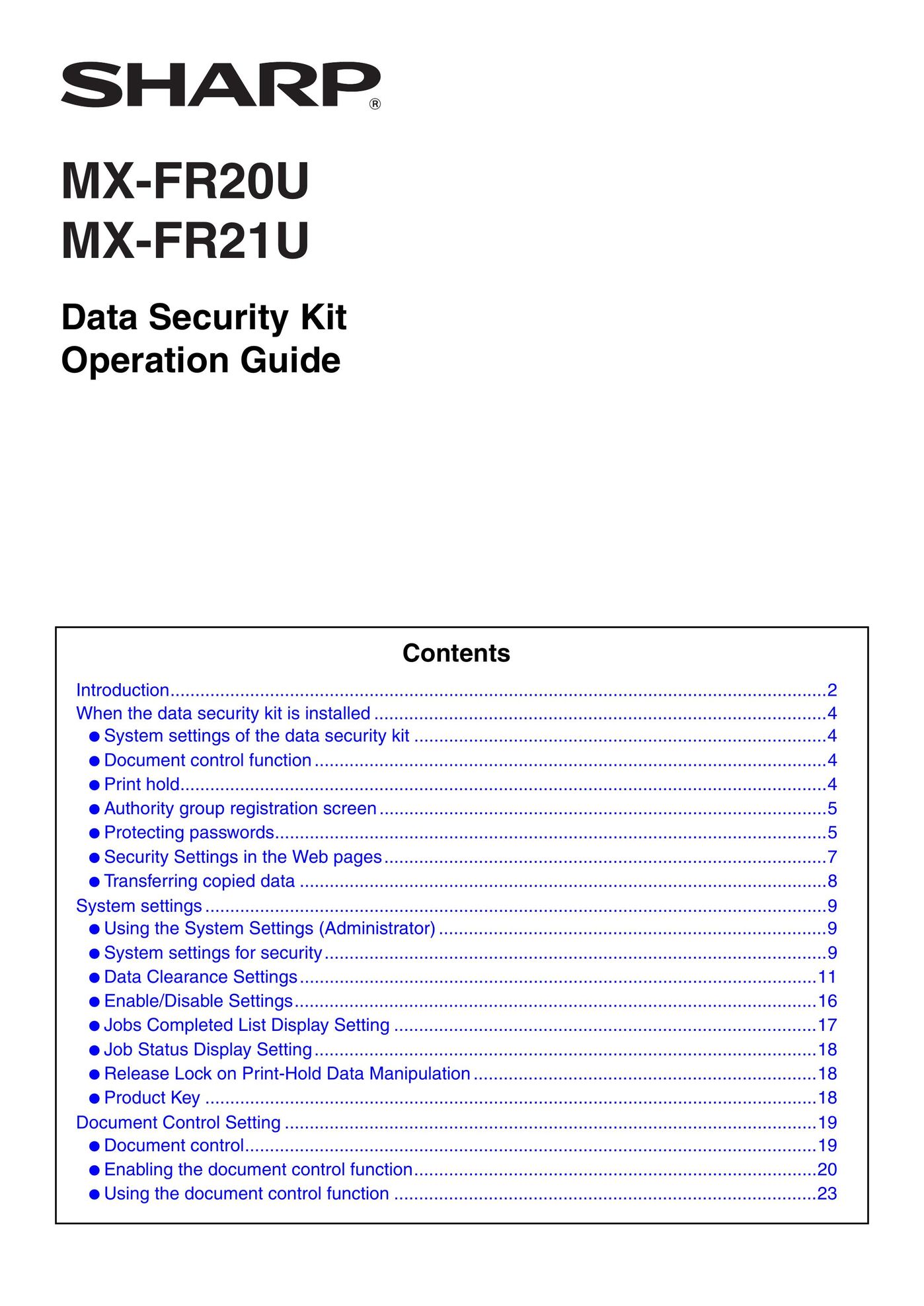 Sharp MX-FR20U Barcode Reader User Manual