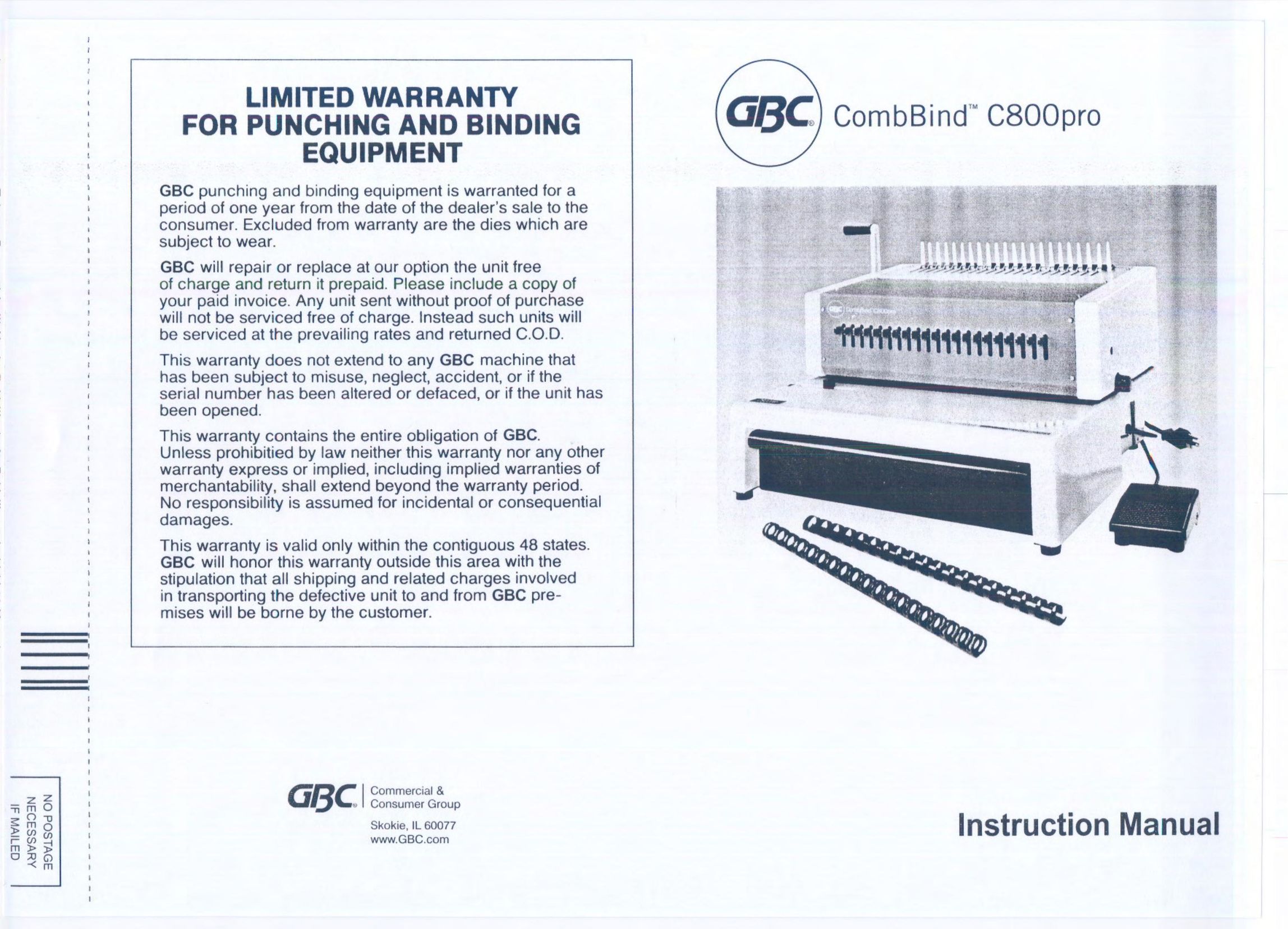 GBC C800PRO Binding Machine User Manual