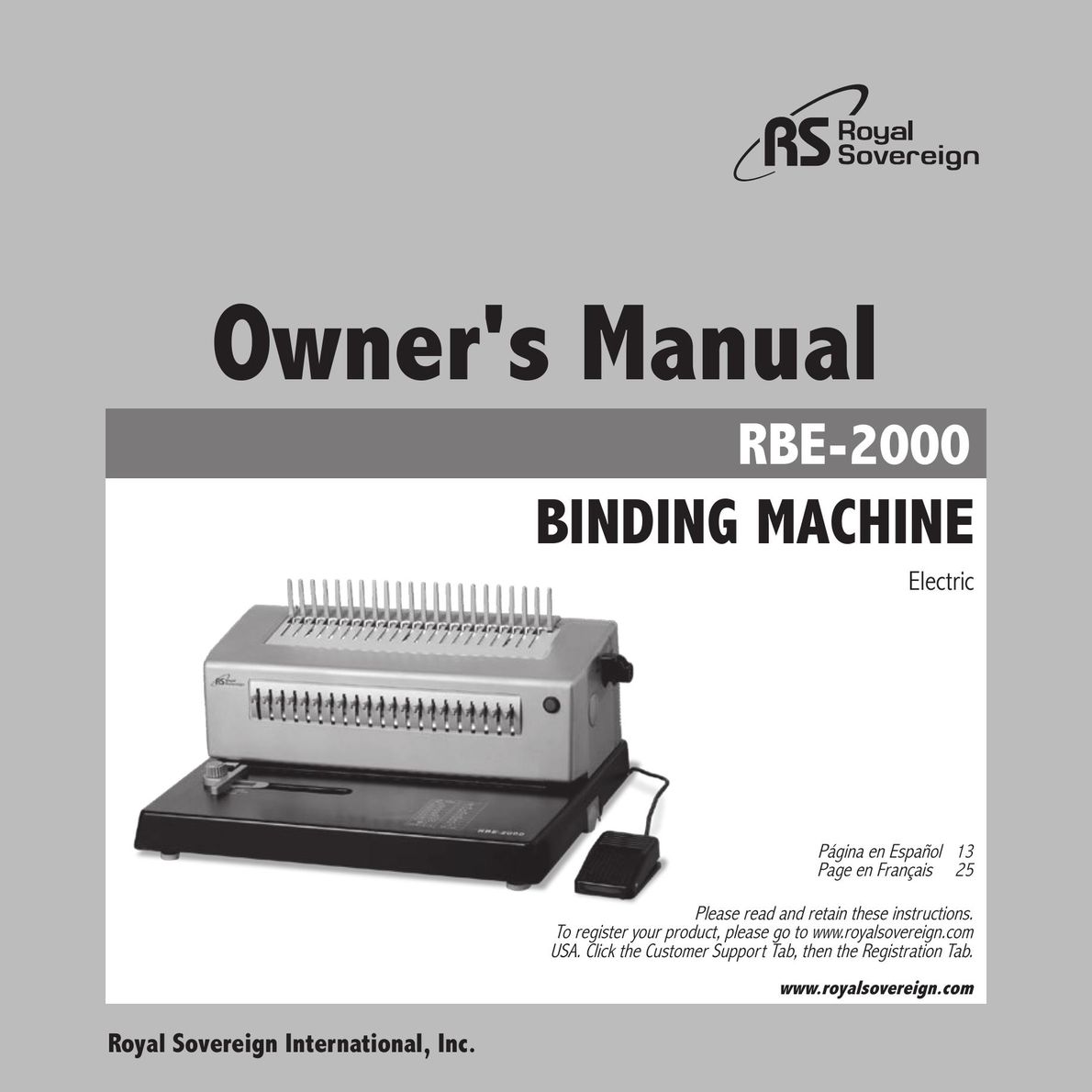 Royal Sovereign RBE-2000 Binding Machine User Manual