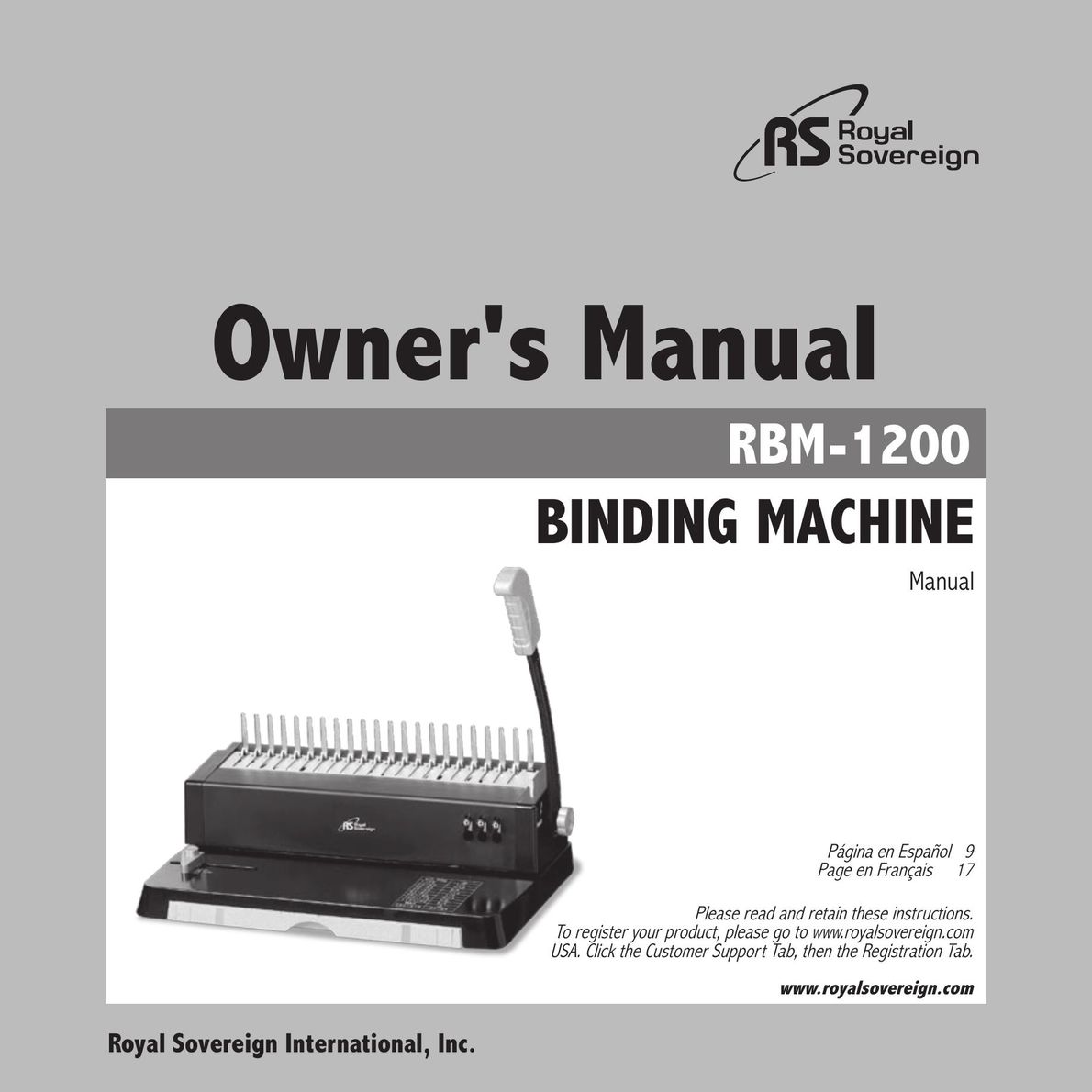 Royal Sovereign RBM-1200 Binding Machine User Manual