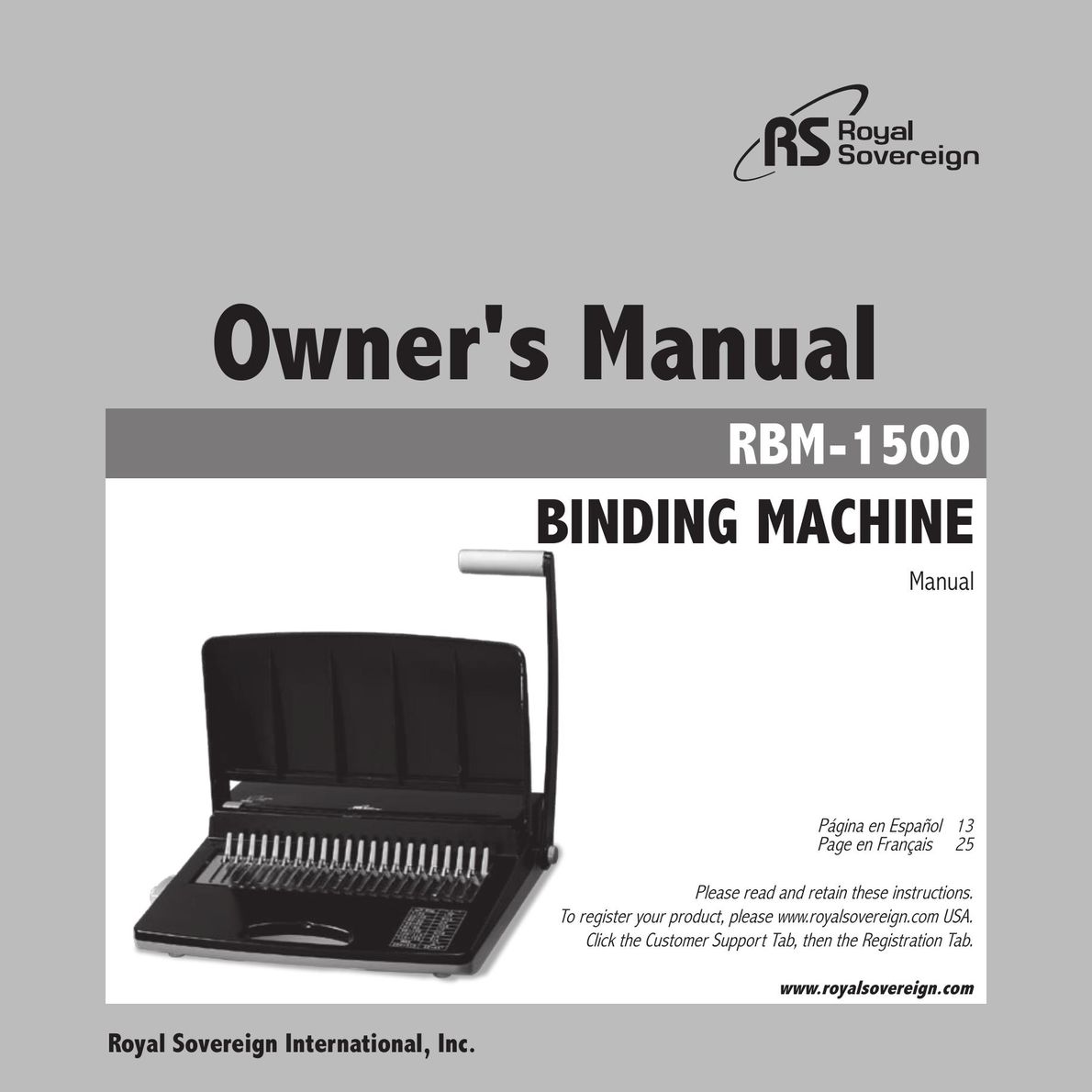 Royal Sovereign RBM-1500 Binding Machine User Manual