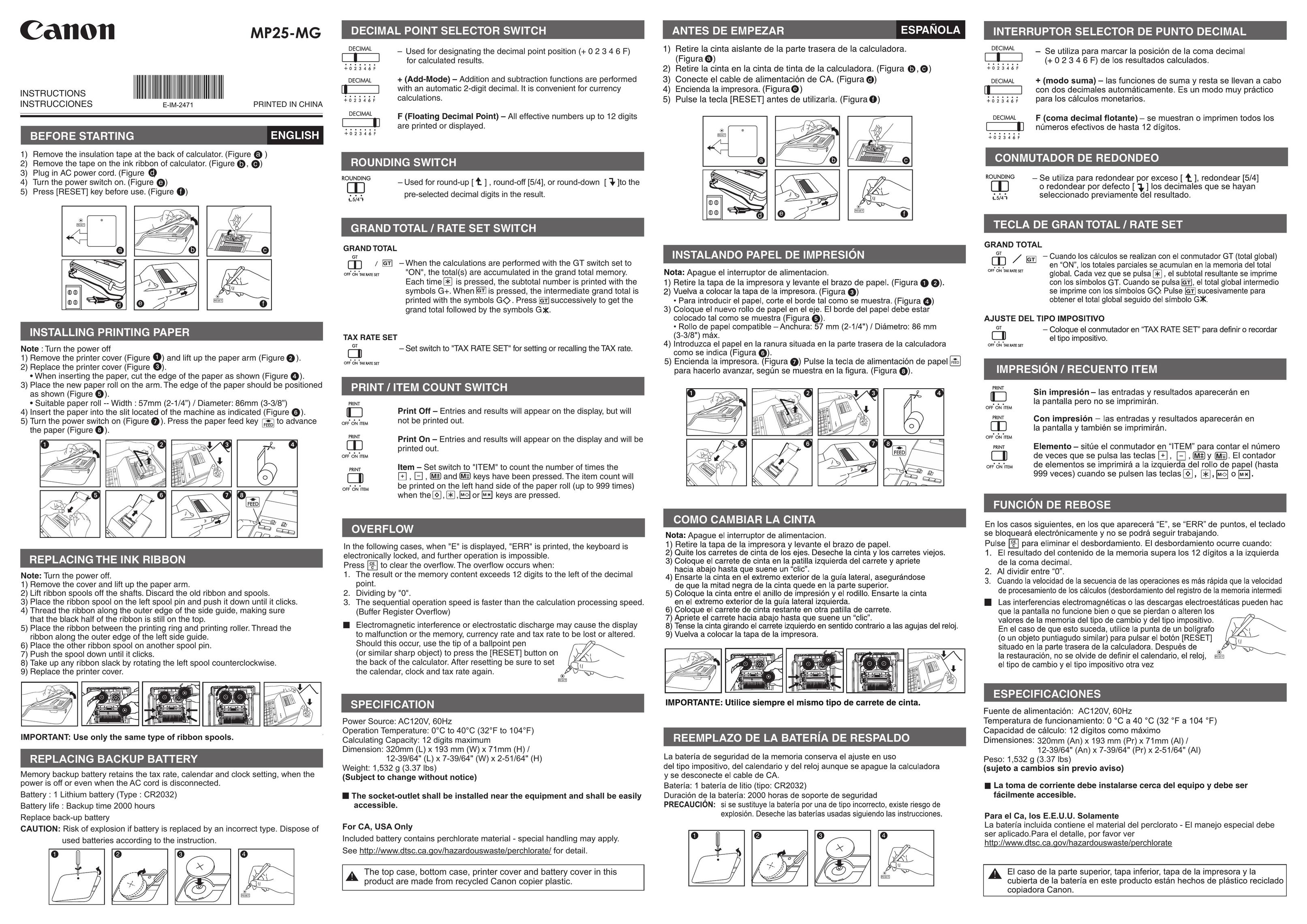 Canon MP25-MG Calculator User Manual