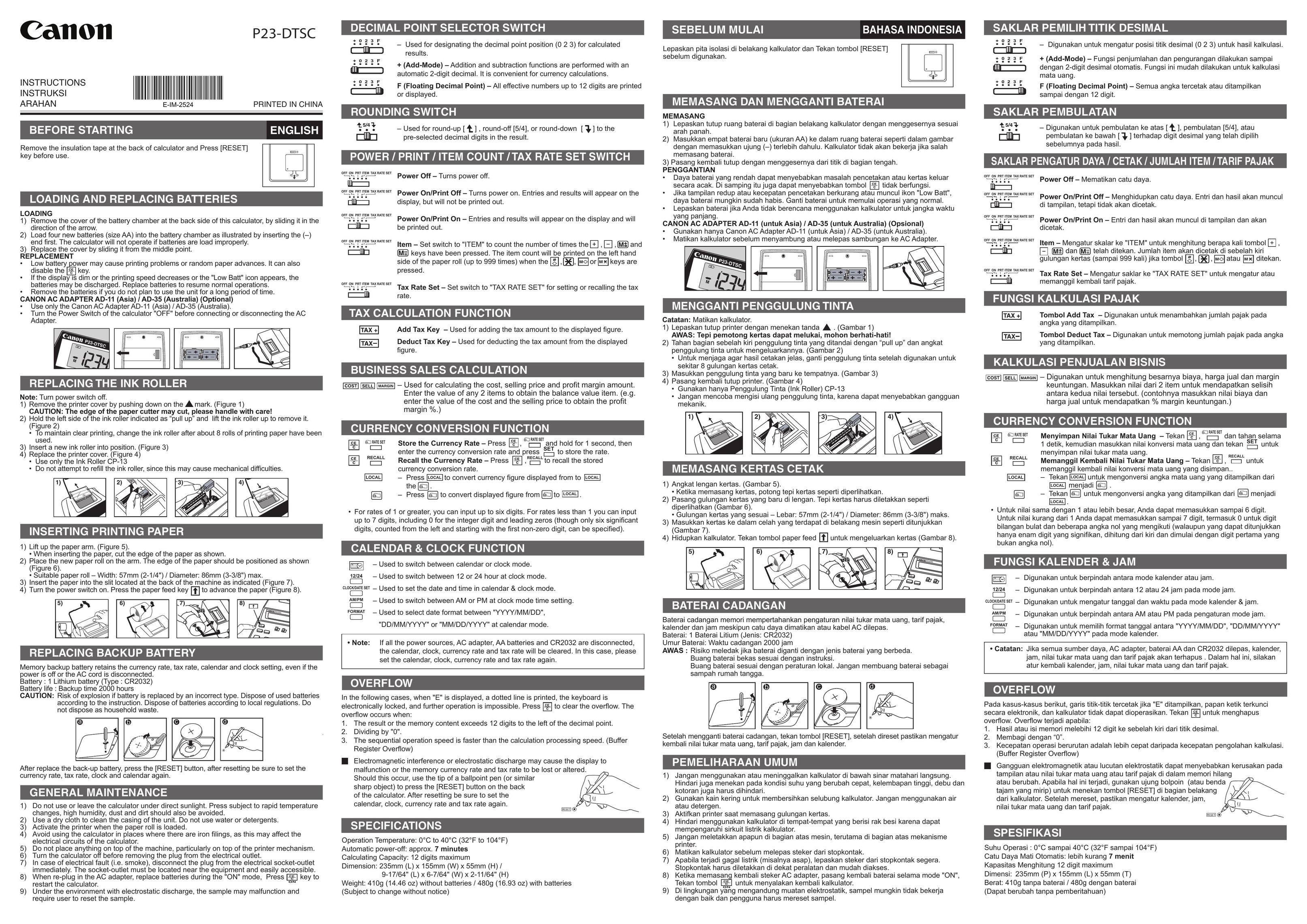 Canon P23-DTSC Calculator User Manual