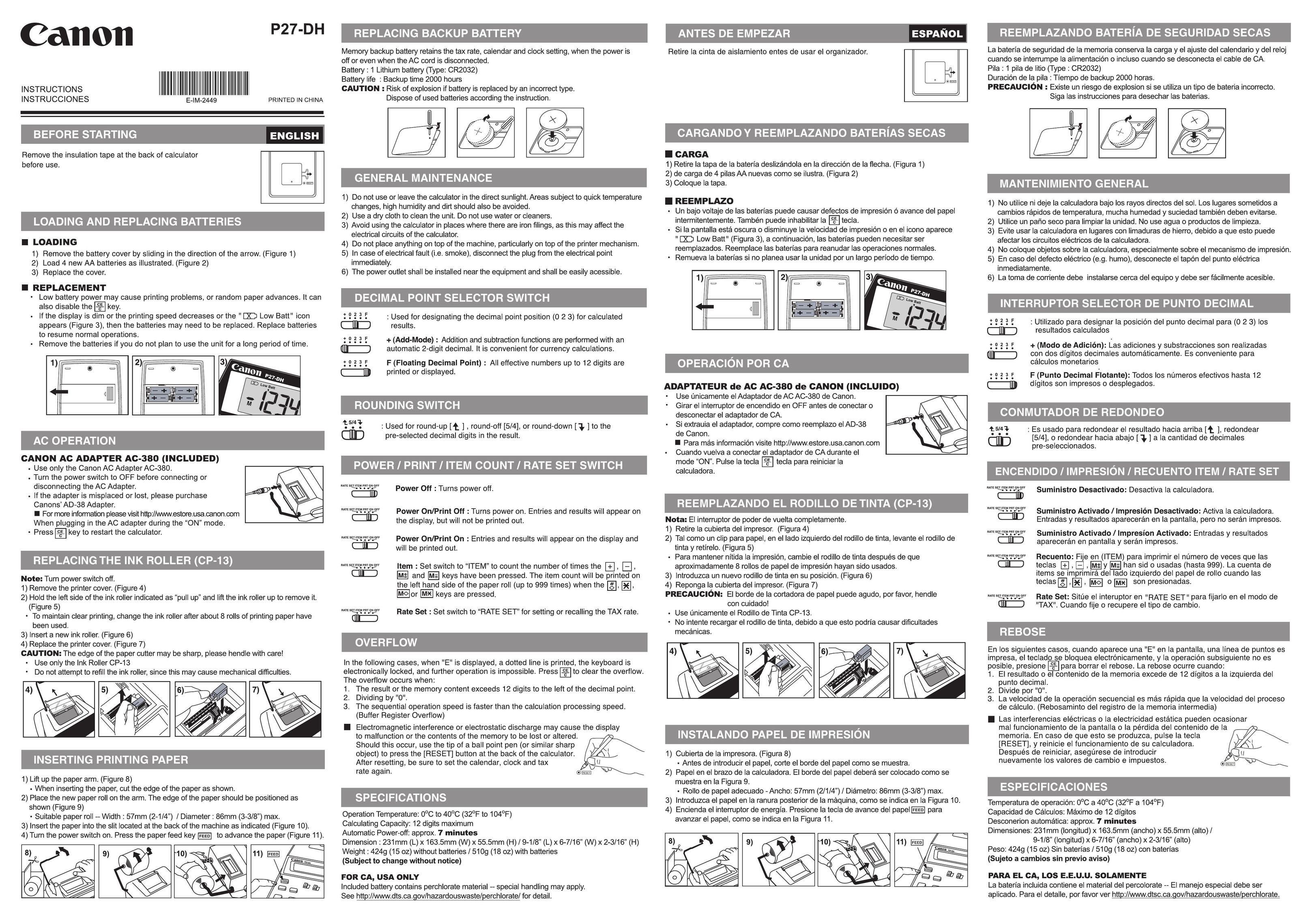 Canon P27-DH Calculator User Manual