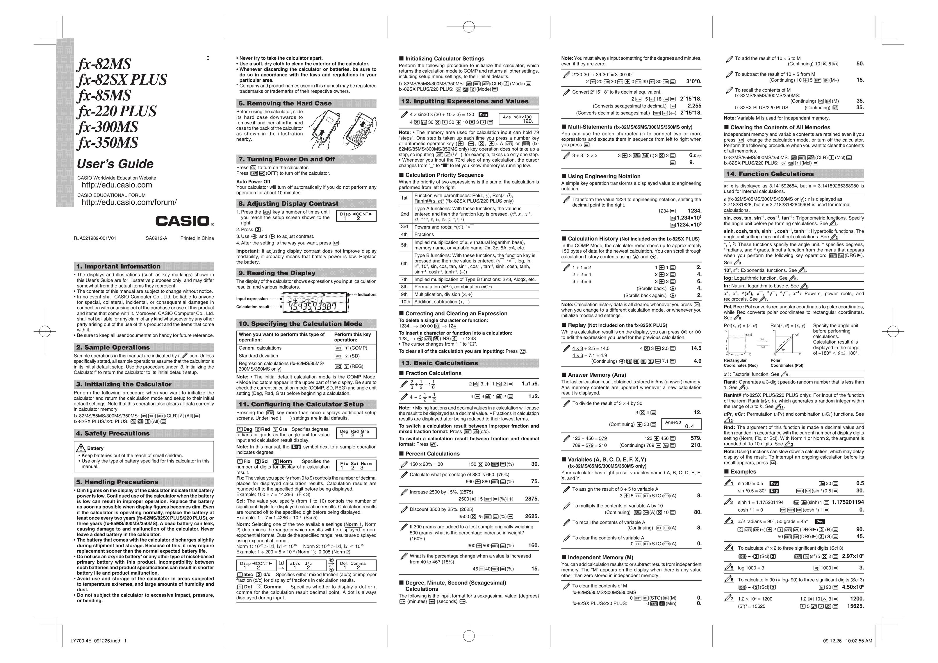 Casio FX-220 PLUS Calculator User Manual