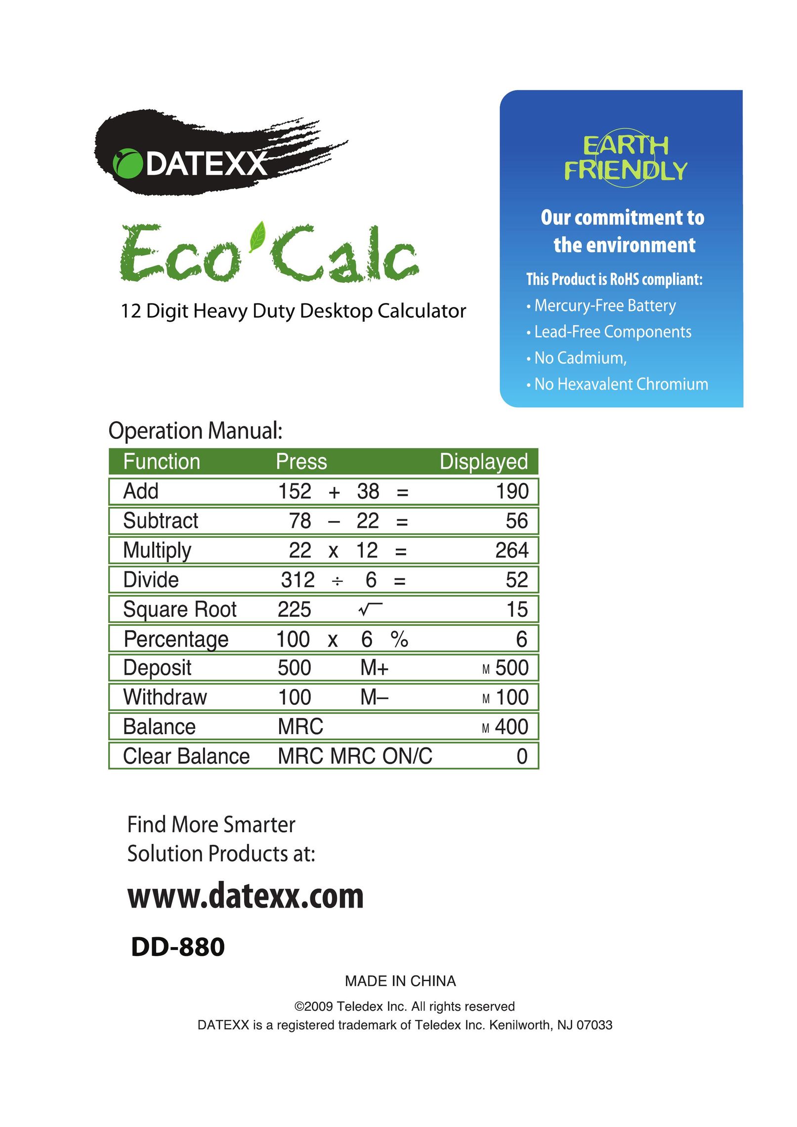 Datexx DD-880 Calculator User Manual