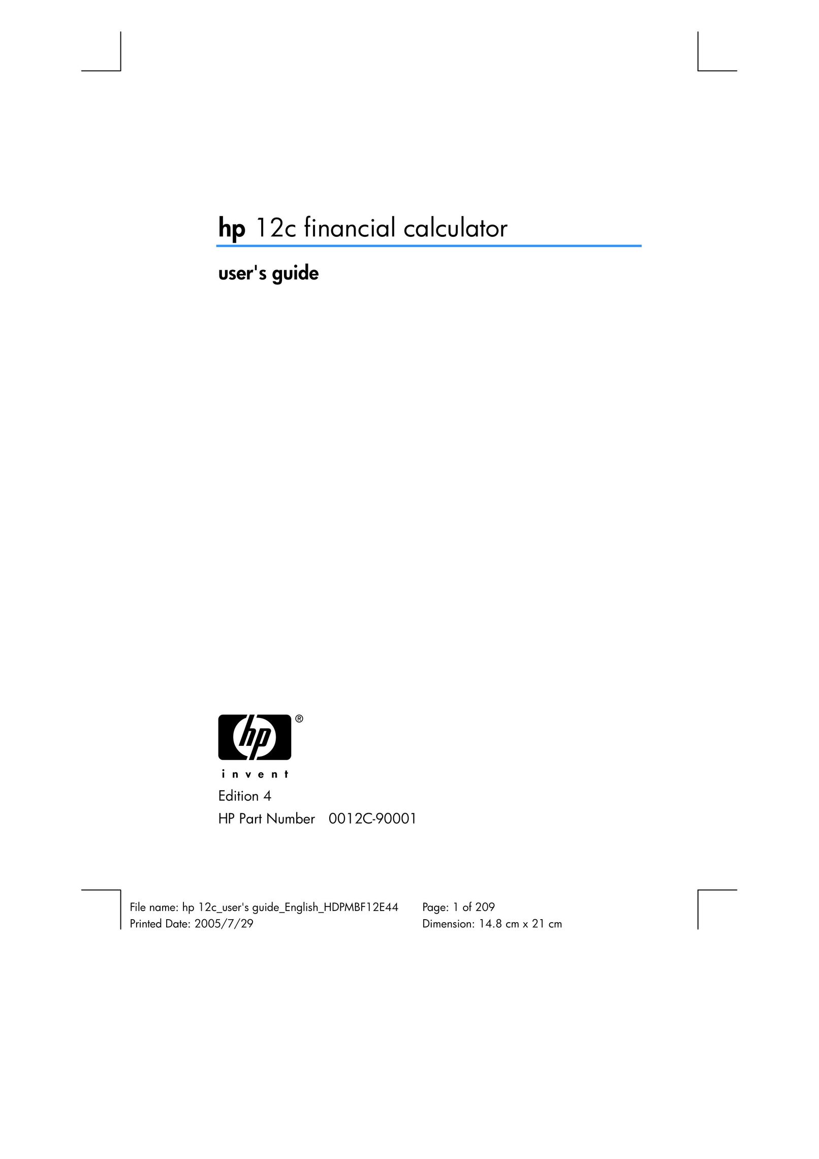 HP (Hewlett-Packard) 0012C-90001 Calculator User Manual
