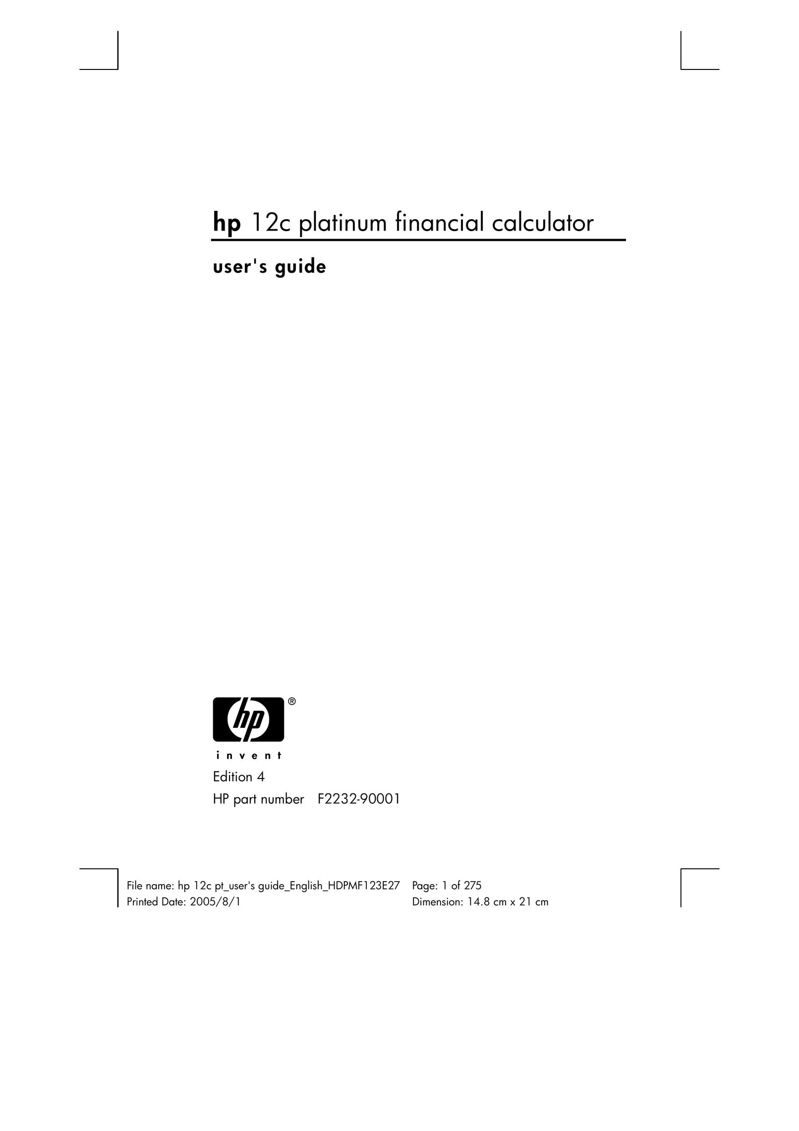 HP (Hewlett-Packard) 12C Calculator User Manual