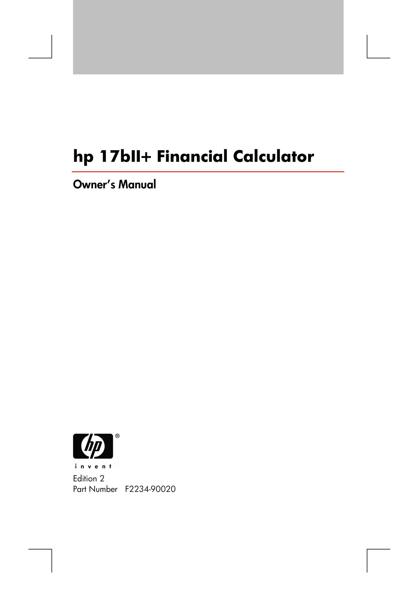 HP (Hewlett-Packard) 17bII Calculator User Manual