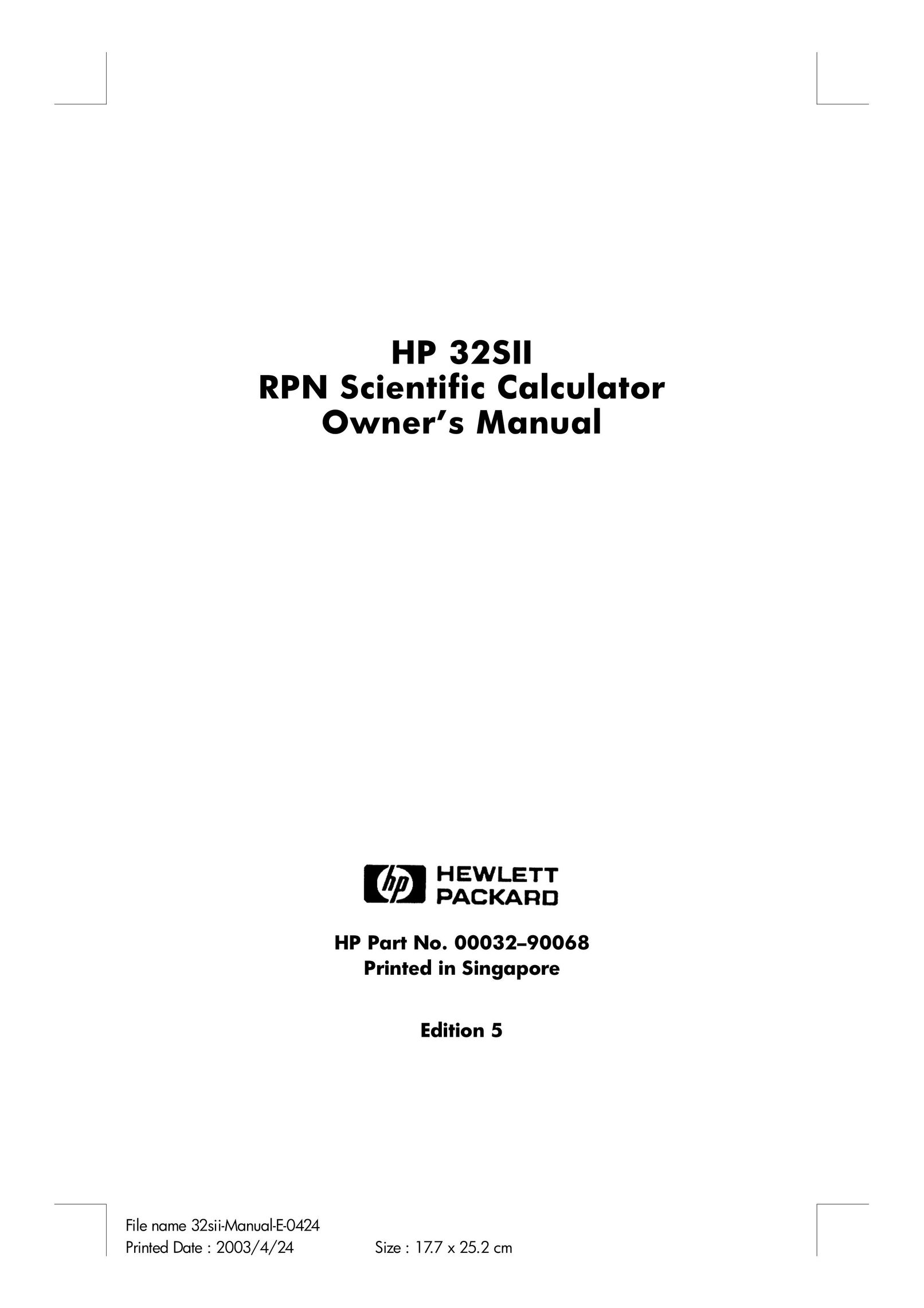 HP (Hewlett-Packard) 32SII Calculator User Manual
