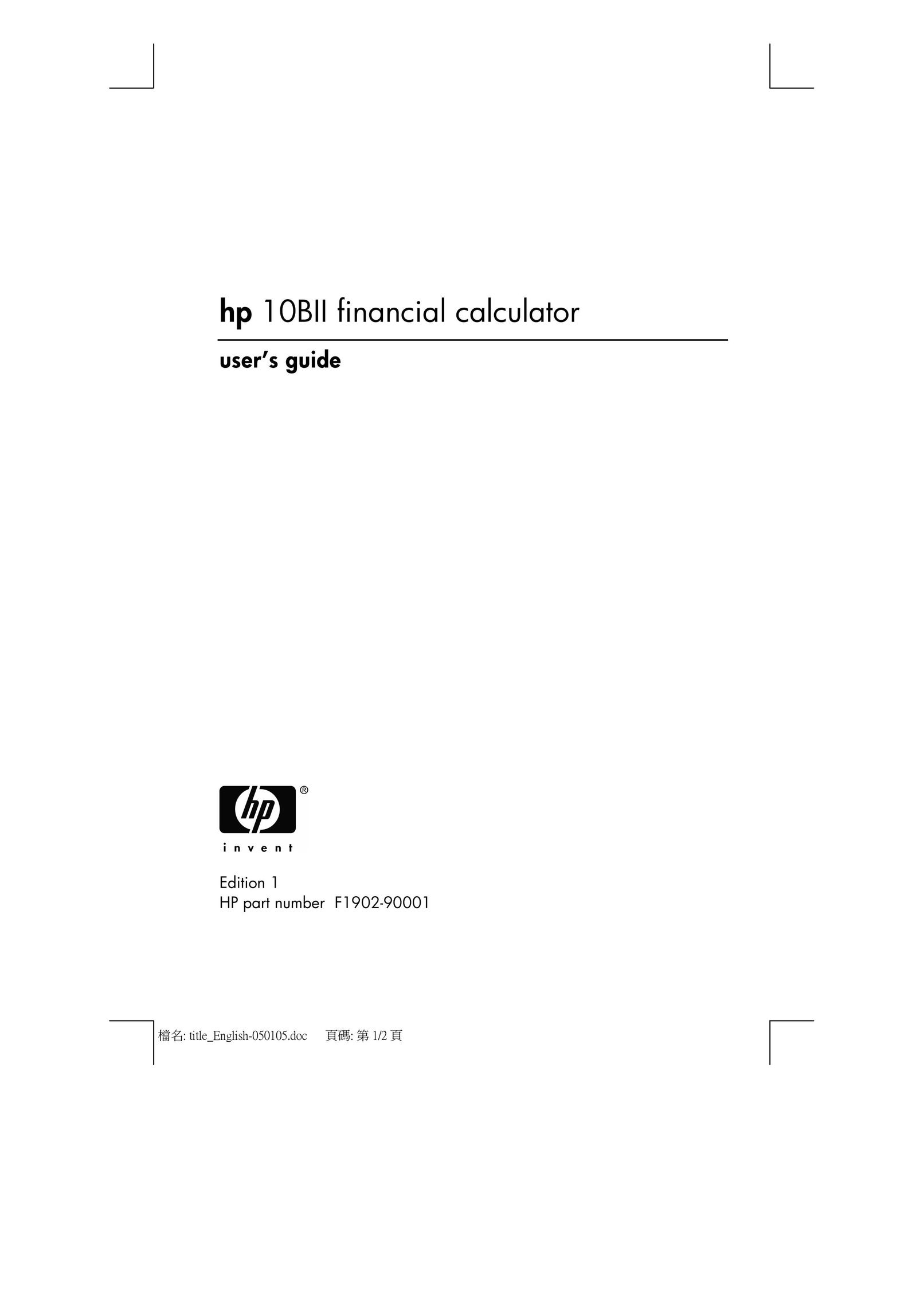 HP (Hewlett-Packard) F1902-90001 Calculator User Manual