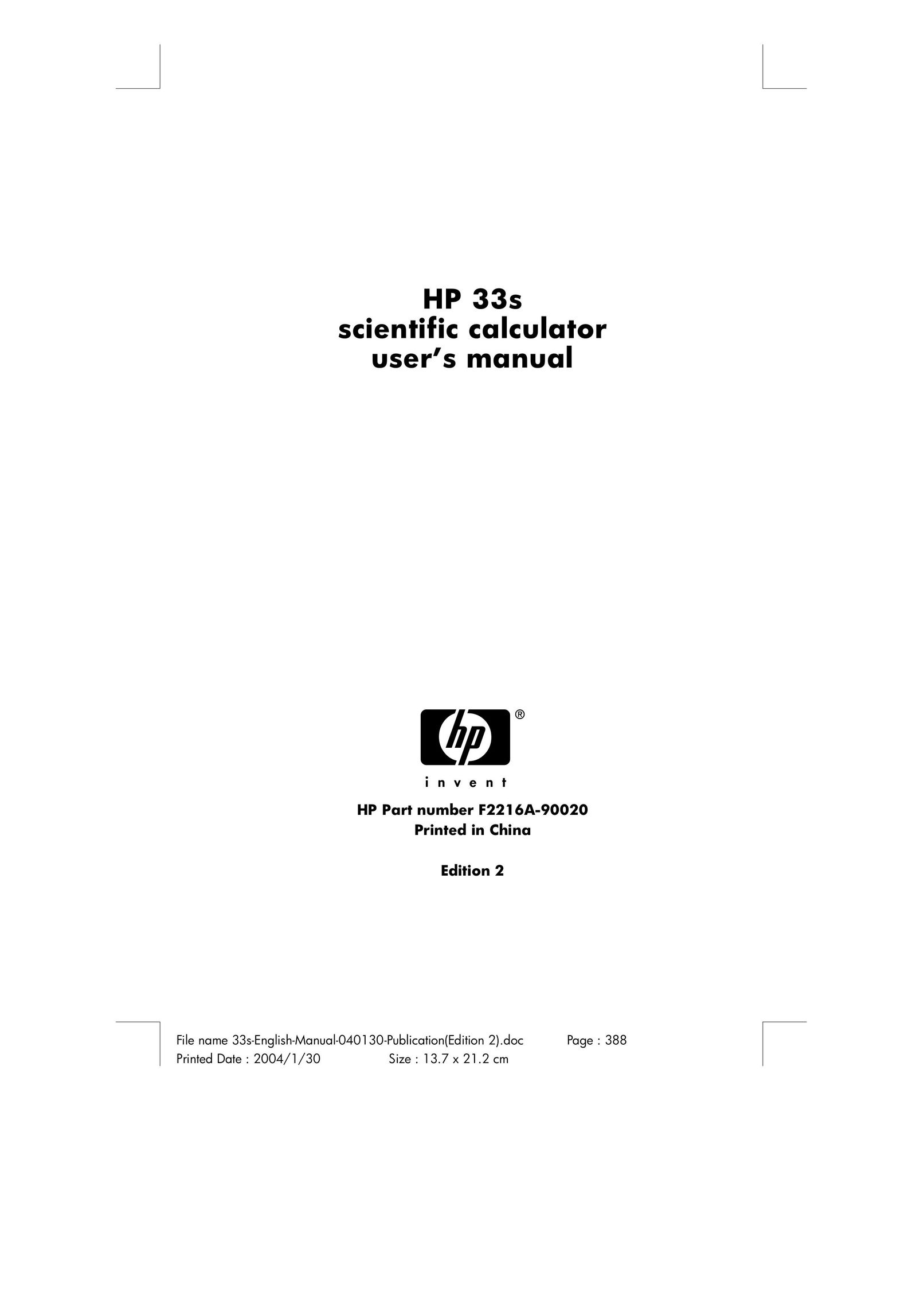 HP (Hewlett-Packard) HP 33s Calculator User Manual