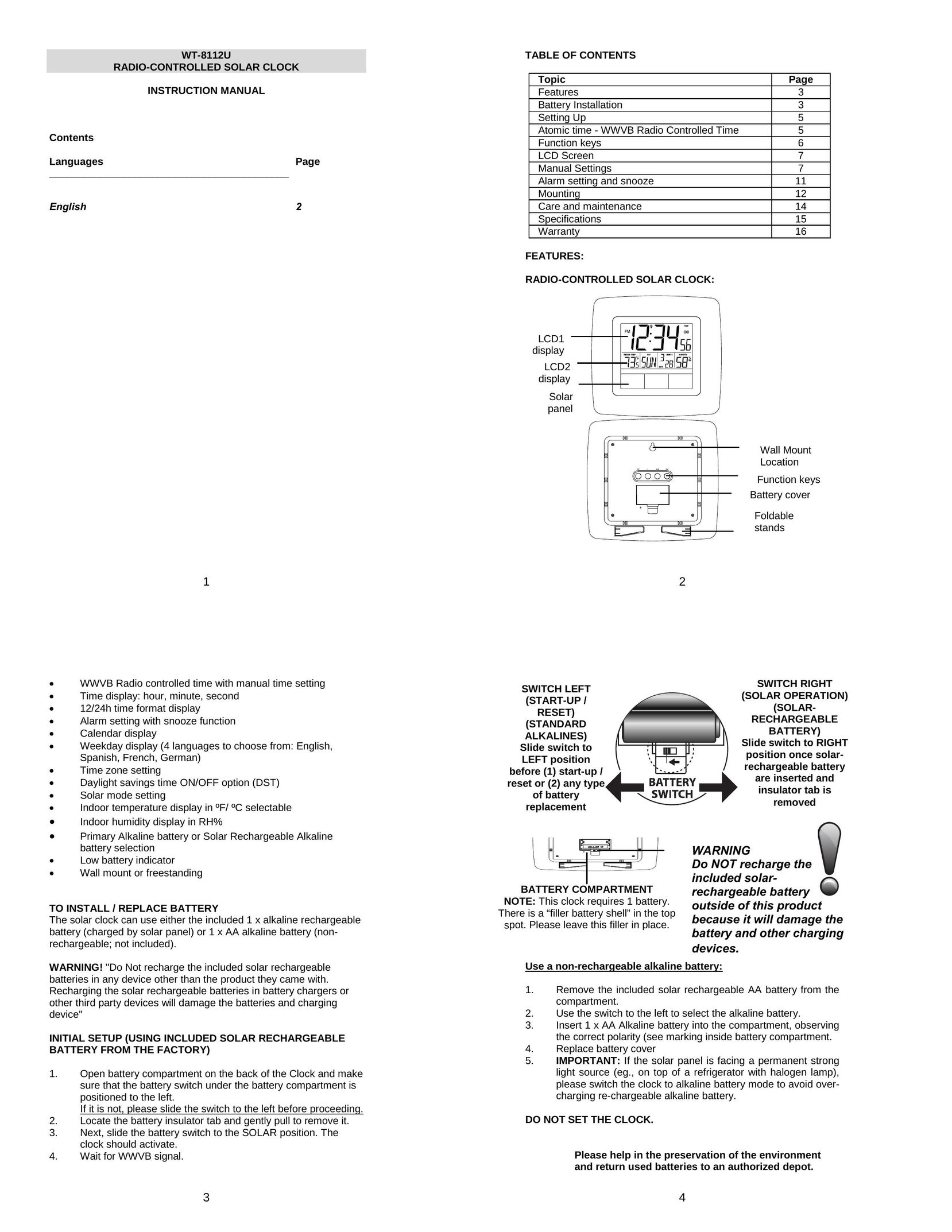 La Crosse Technology WT-8112U Calculator User Manual