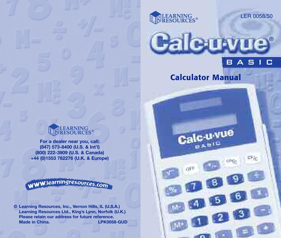 Learning Resources LER 0068/50 Calculator User Manual