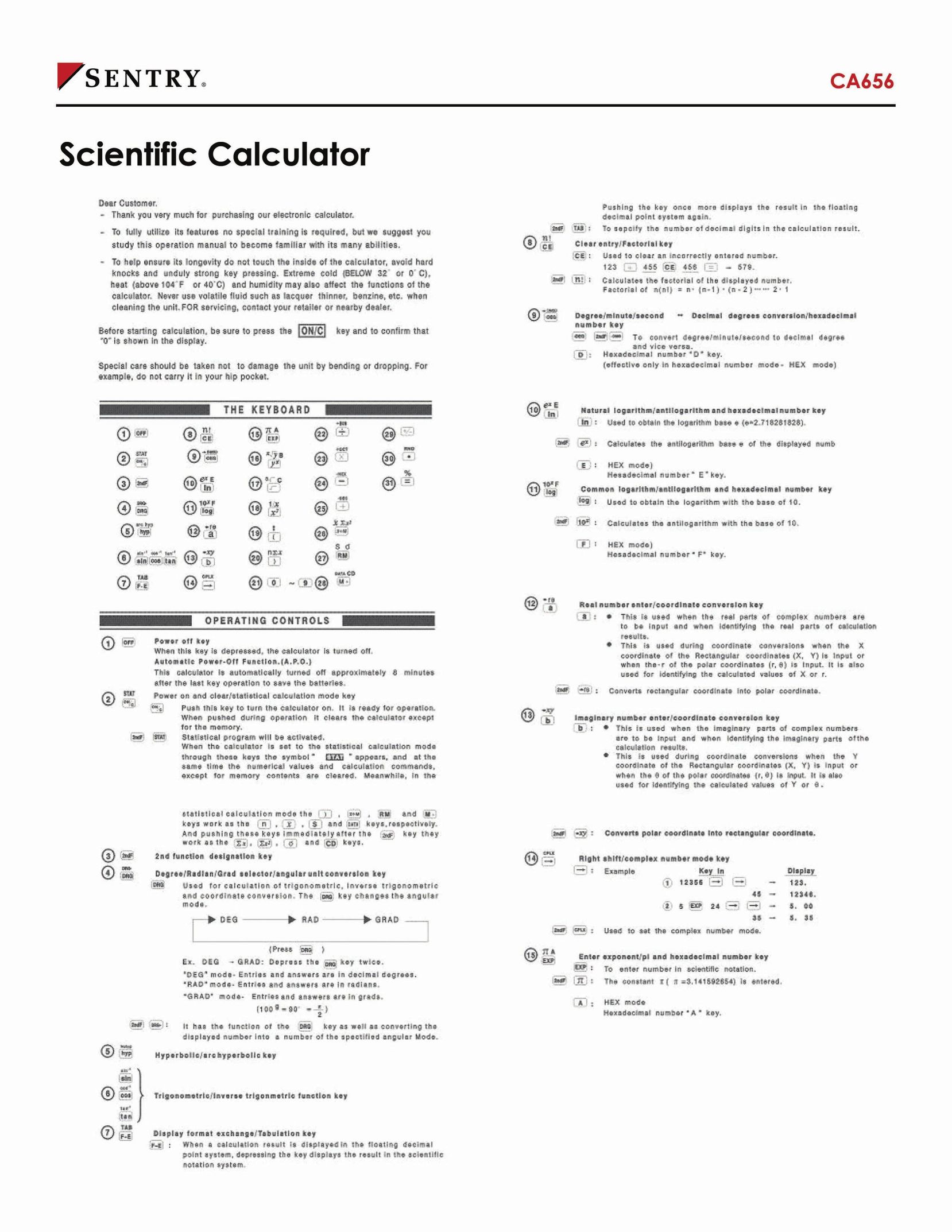 Sentry Industries CA656 Calculator User Manual