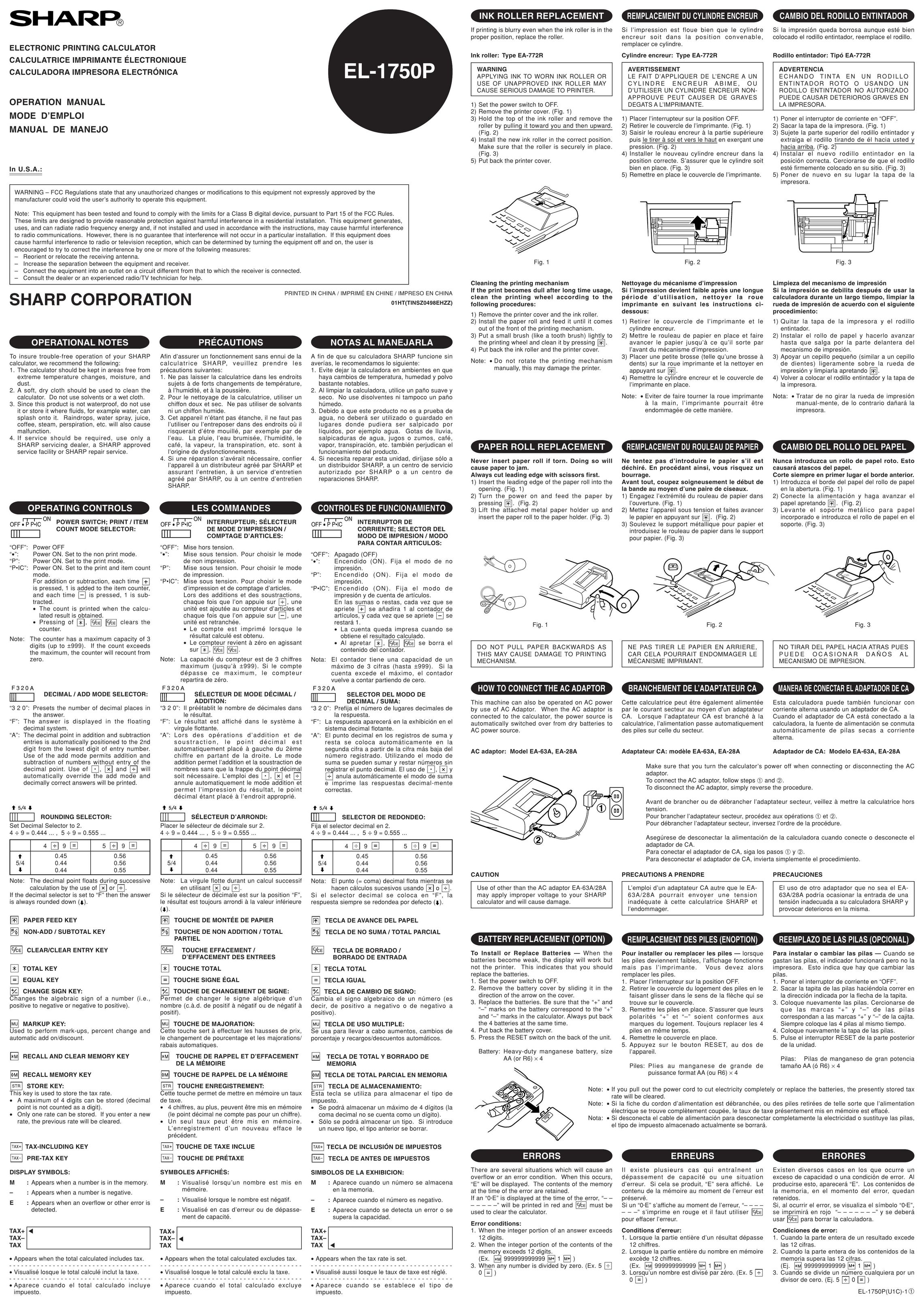 Sharp EL-1750P Calculator User Manual