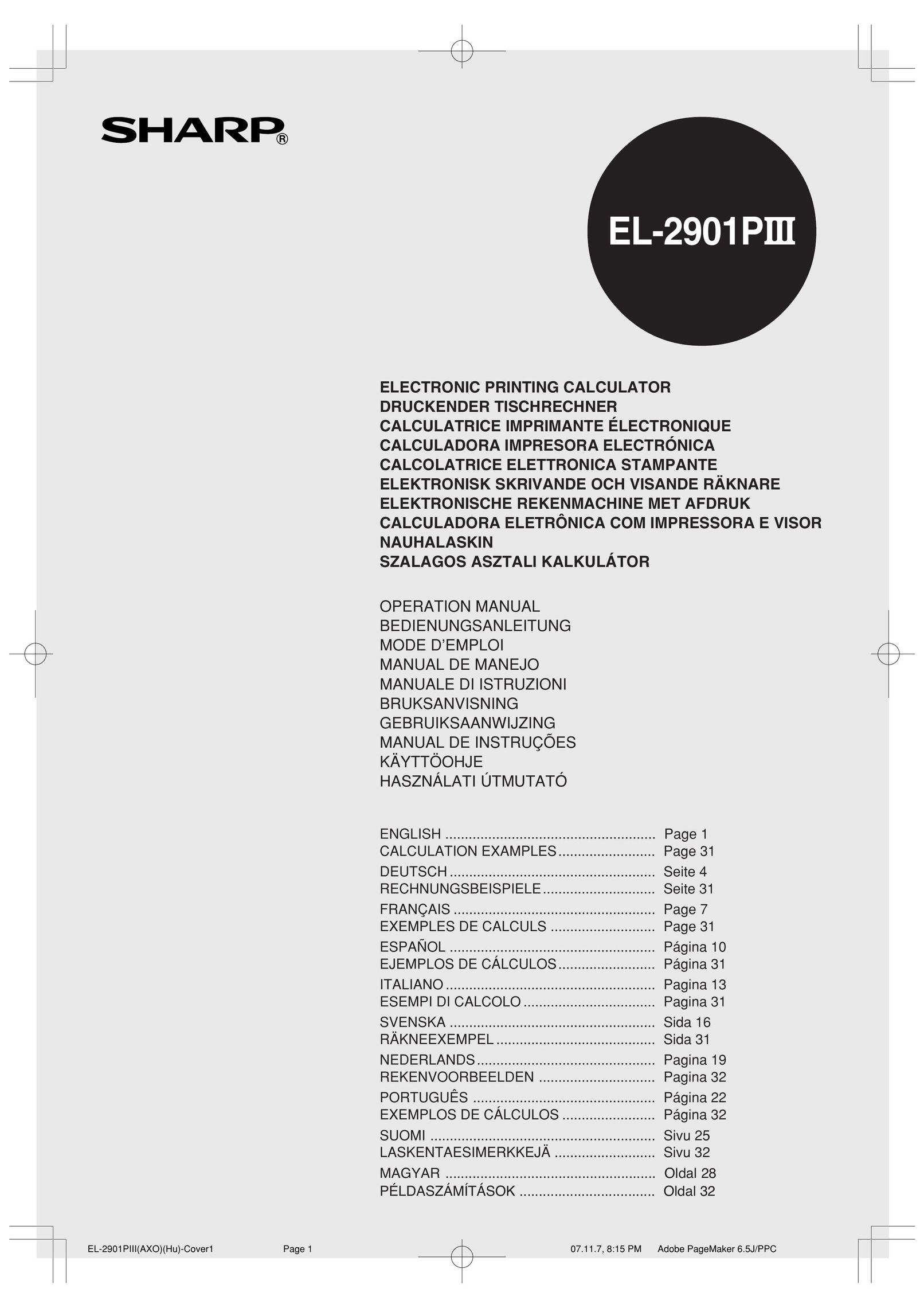 Sharp EL-2901PIII Calculator User Manual
