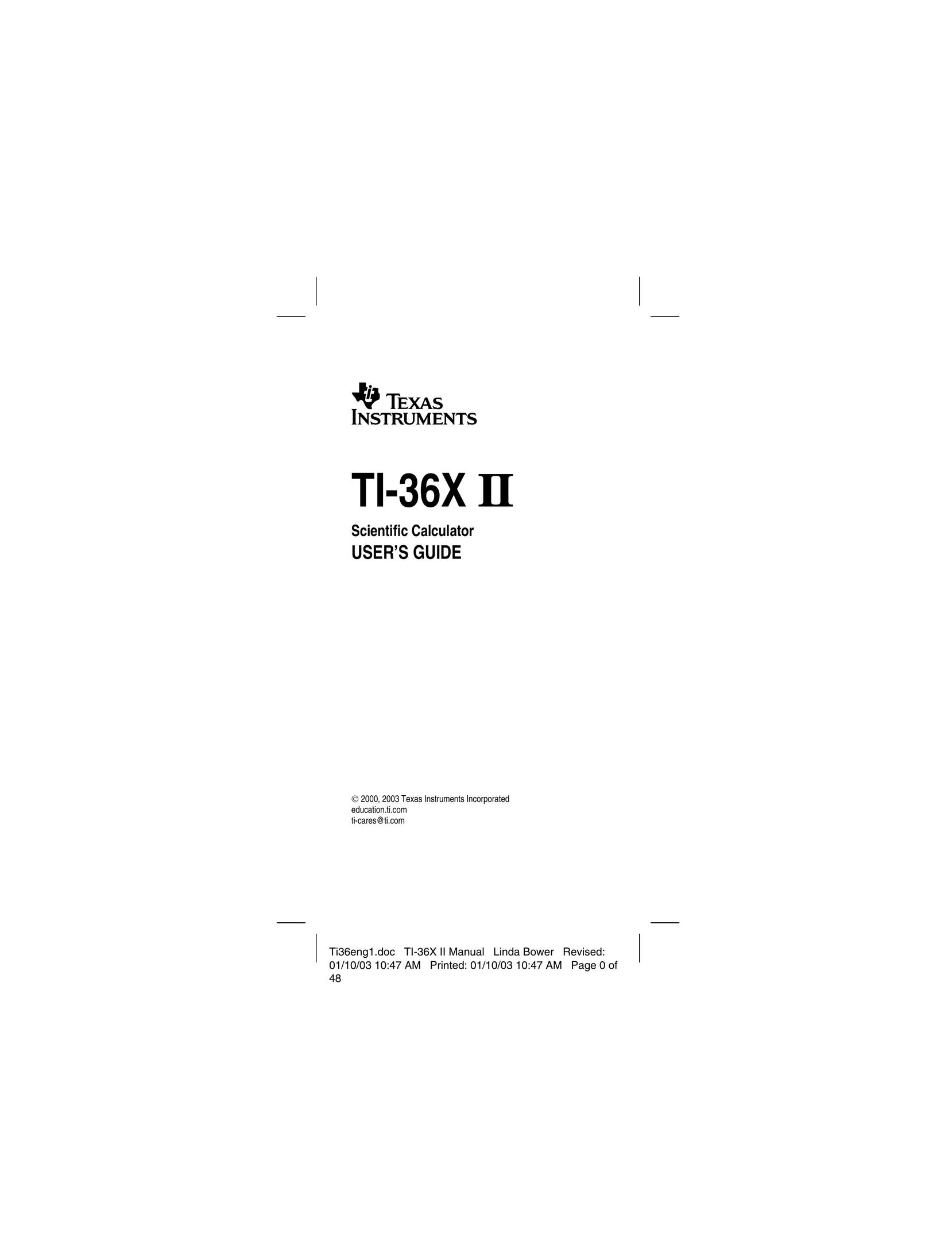 Texas Instruments TI-36X Calculator User Manual
