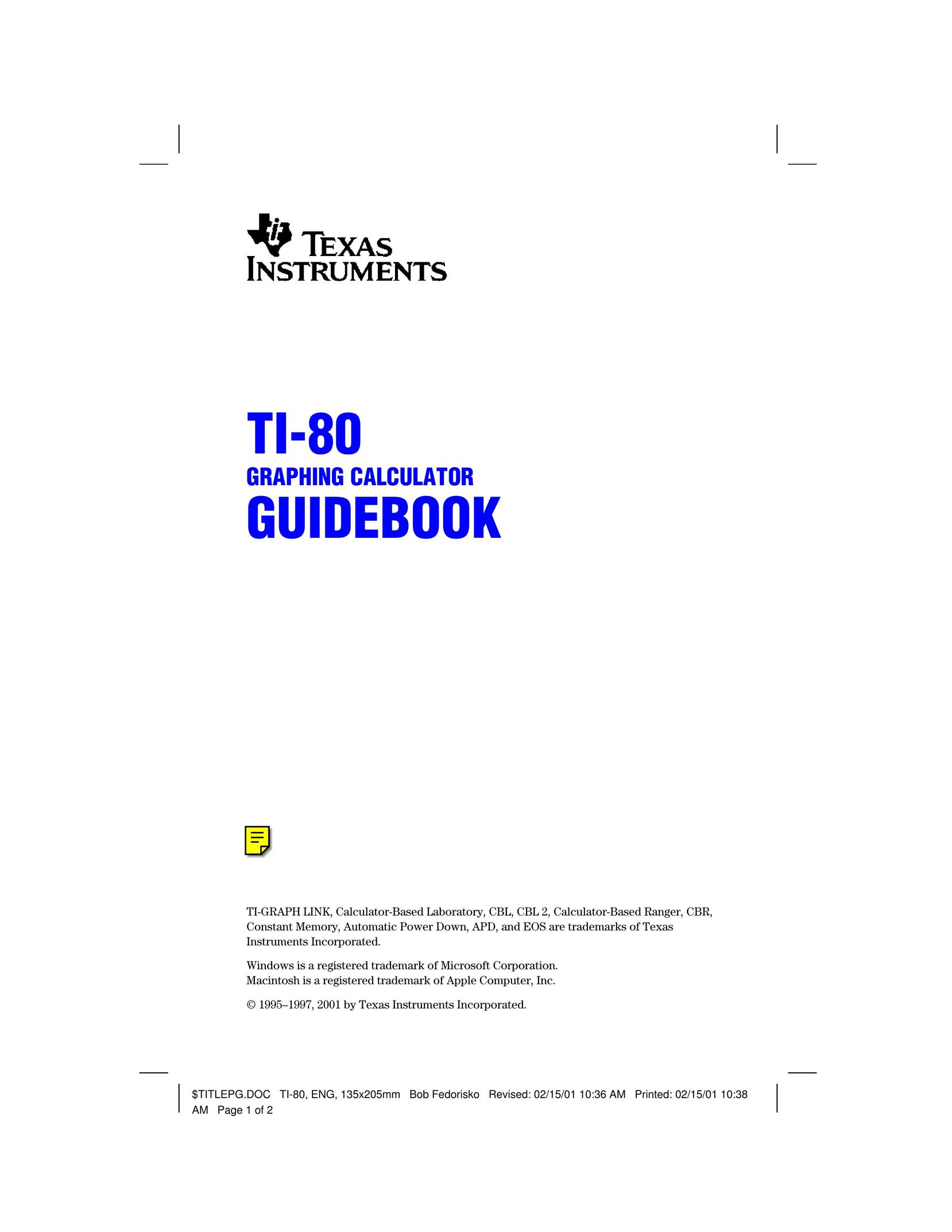 Texas Instruments TI-80 Calculator User Manual