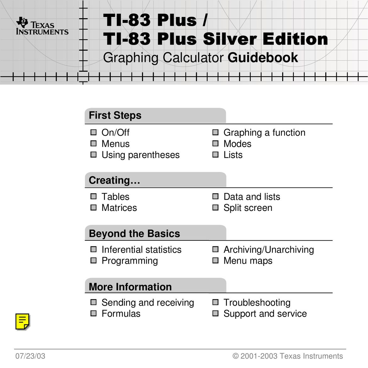 Texas Instruments TI-83 Calculator User Manual