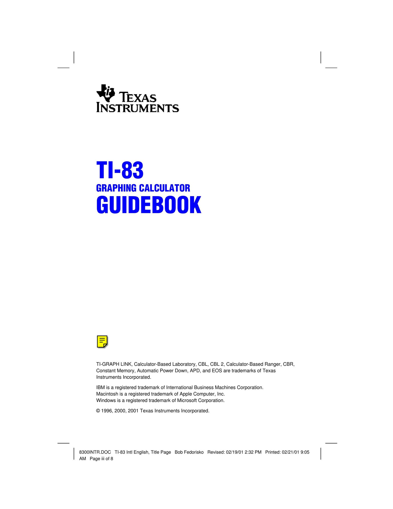 Texas Instruments TI-83 Calculator User Manual
