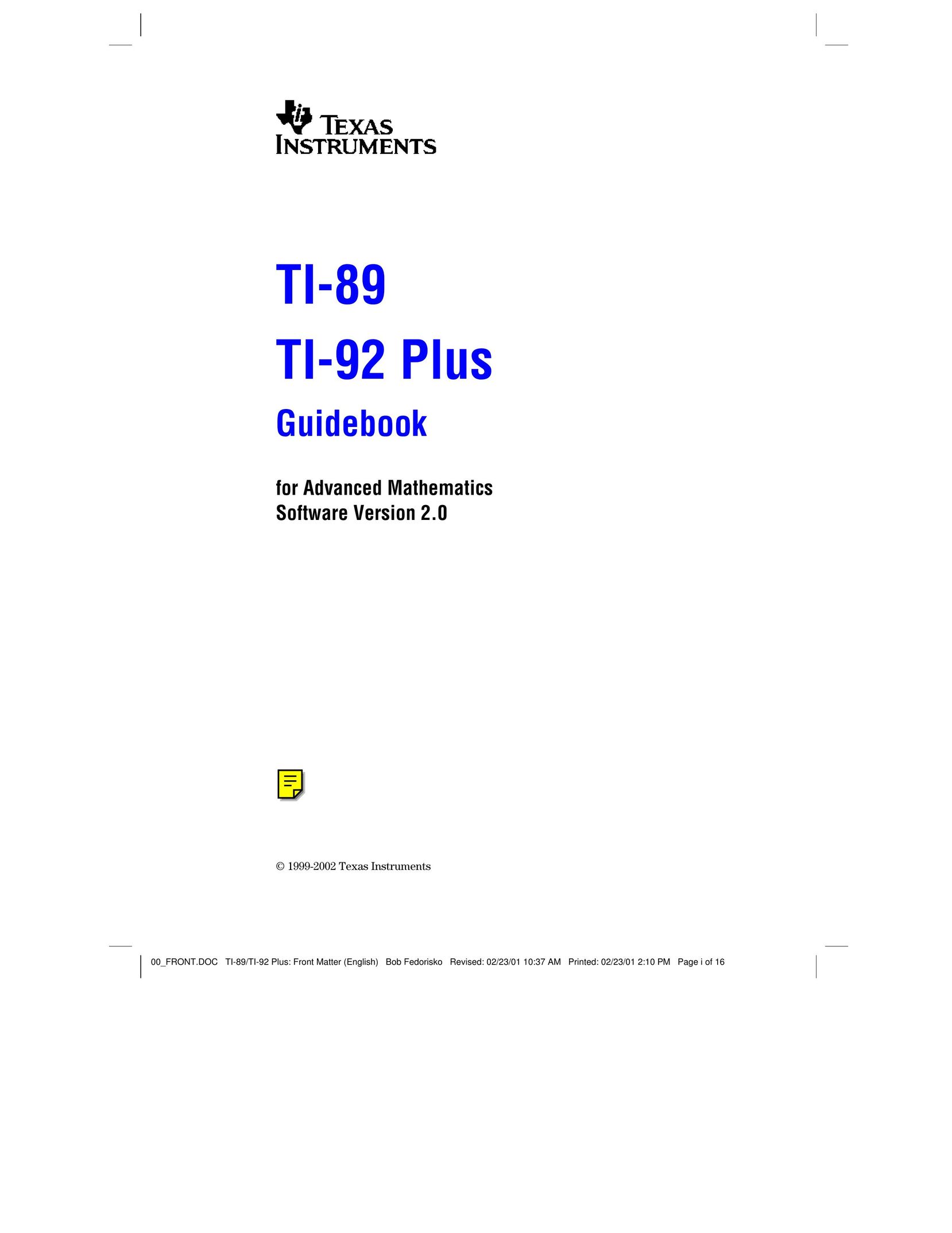 Texas Instruments TI-92 Calculator User Manual