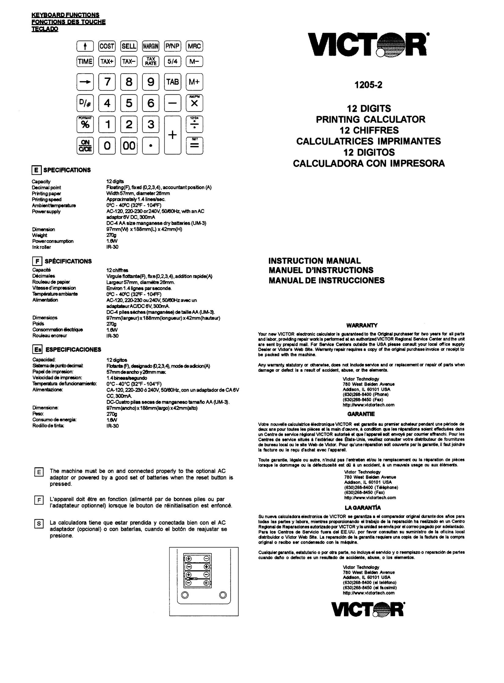 Victor 1205-2 Calculator User Manual