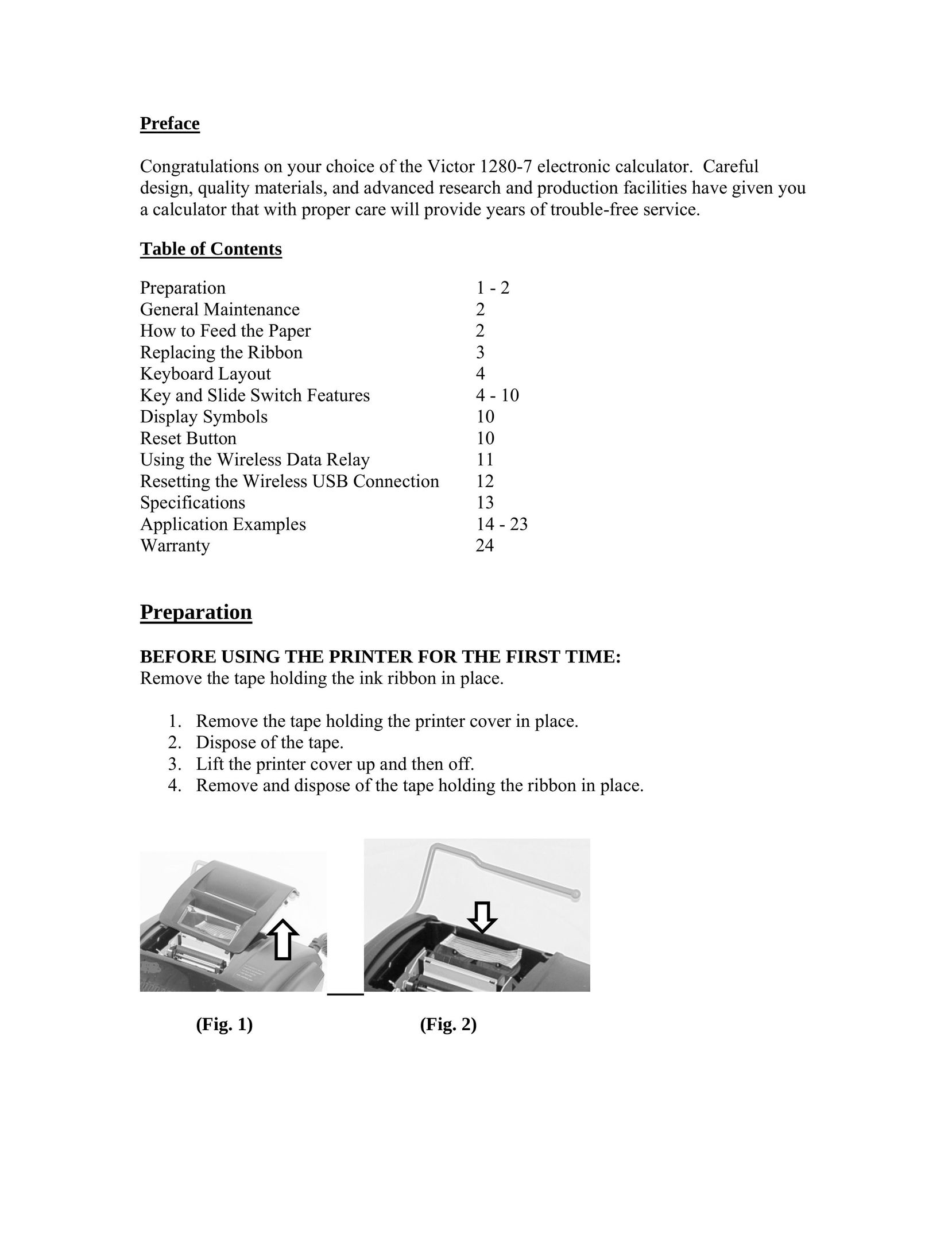 Victor 1280-7 Calculator User Manual