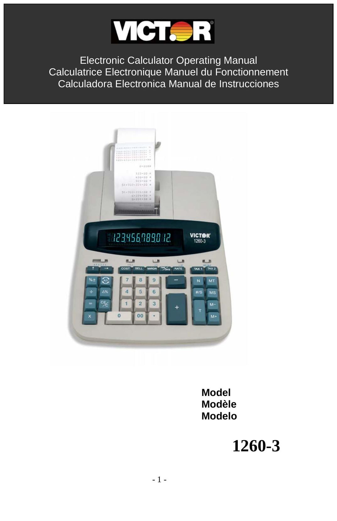 Victor Enterprise 1260-3 Calculator User Manual