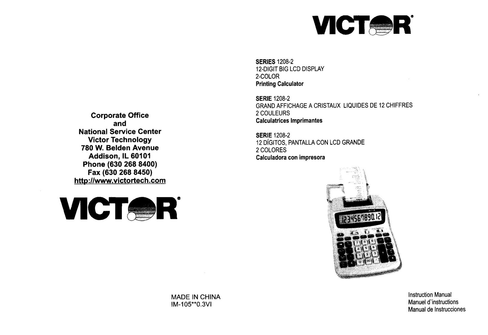 Victor Technology 1208-2 Series Calculator User Manual